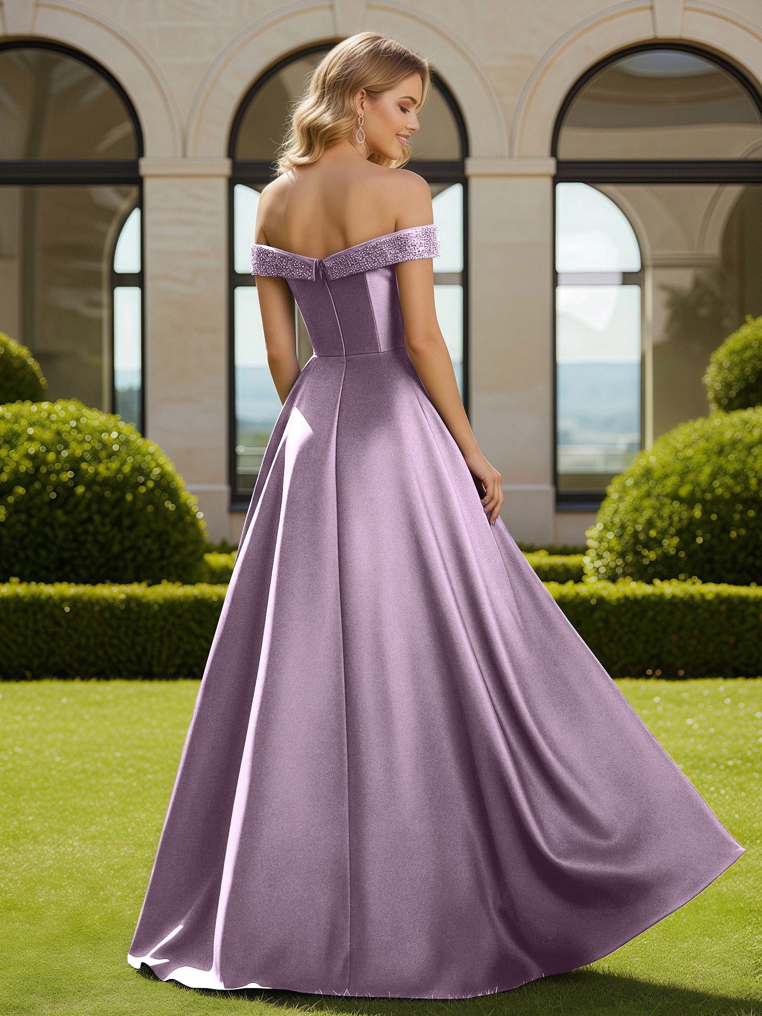 A-Line Beaded Off-the-shoulder Long Dress With Slit Wisteria - Image 2