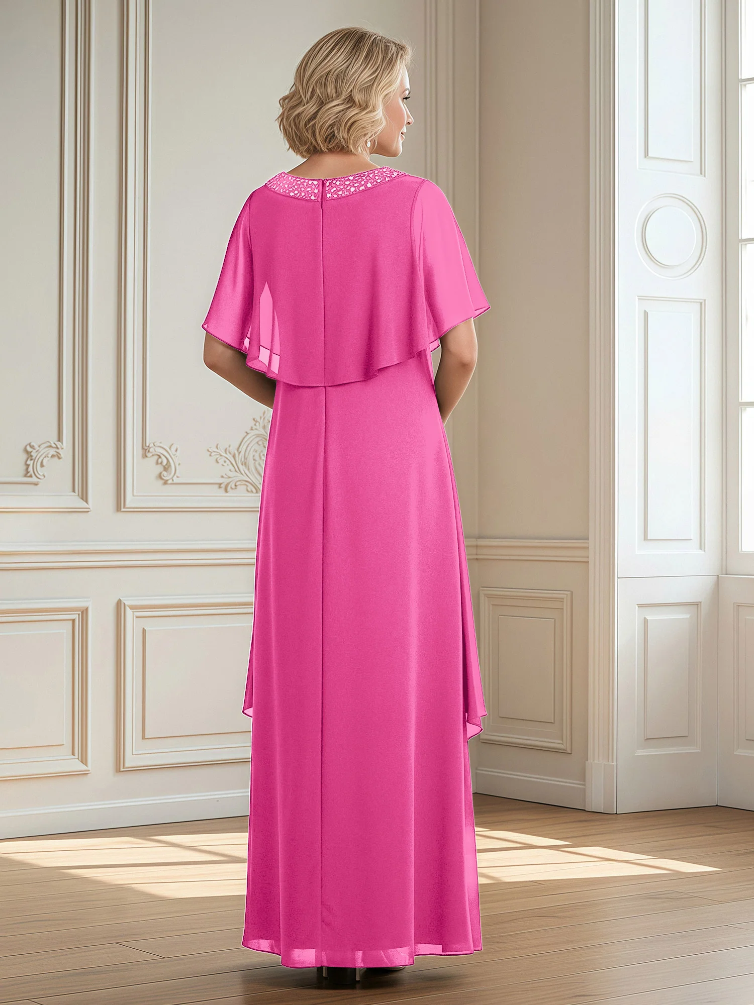 A-Line Beaded Scoop Floor-length Chiffon Dress Azalea - Image 2
