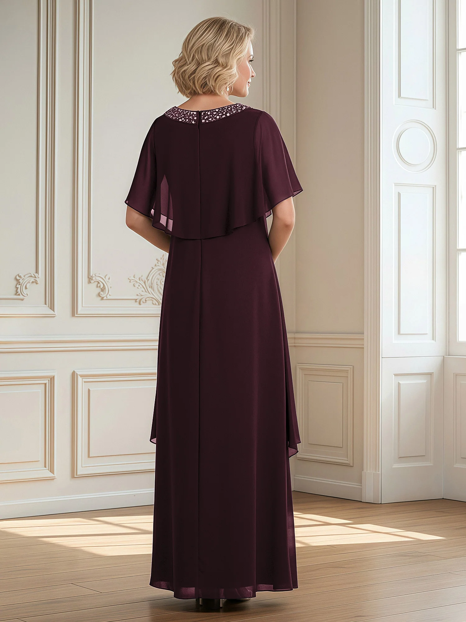 A-Line Beaded Scoop Floor-length Chiffon Dress Cabernet - Image 2