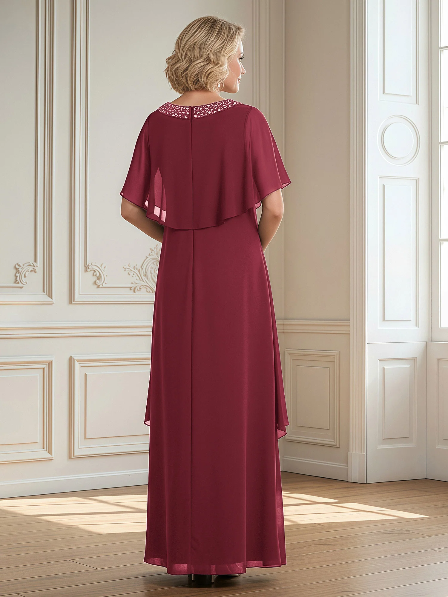 A-Line Beaded Scoop Floor-length Chiffon Dress Cinnamon Rose - Image 2