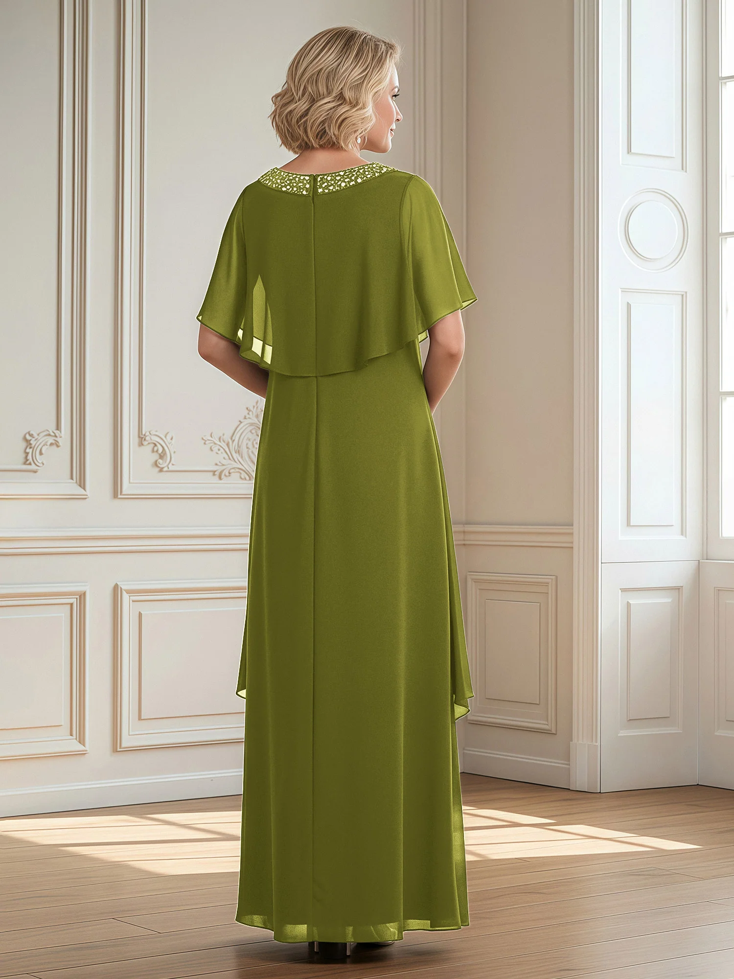 A-Line Beaded Scoop Floor-length Chiffon Dress Clover - Image 2