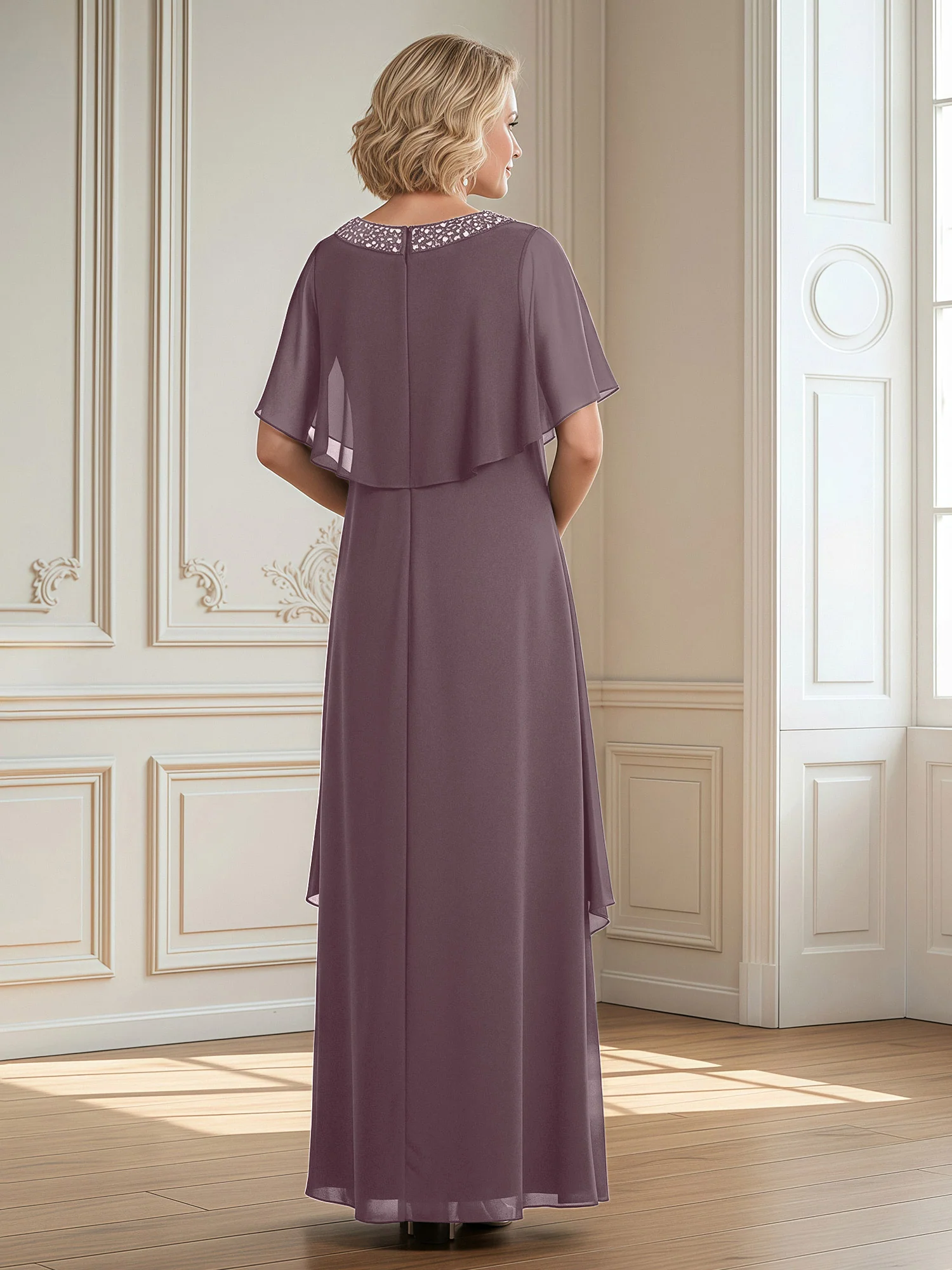 A-Line Beaded Scoop Floor-length Chiffon Dress Dusk - Image 2