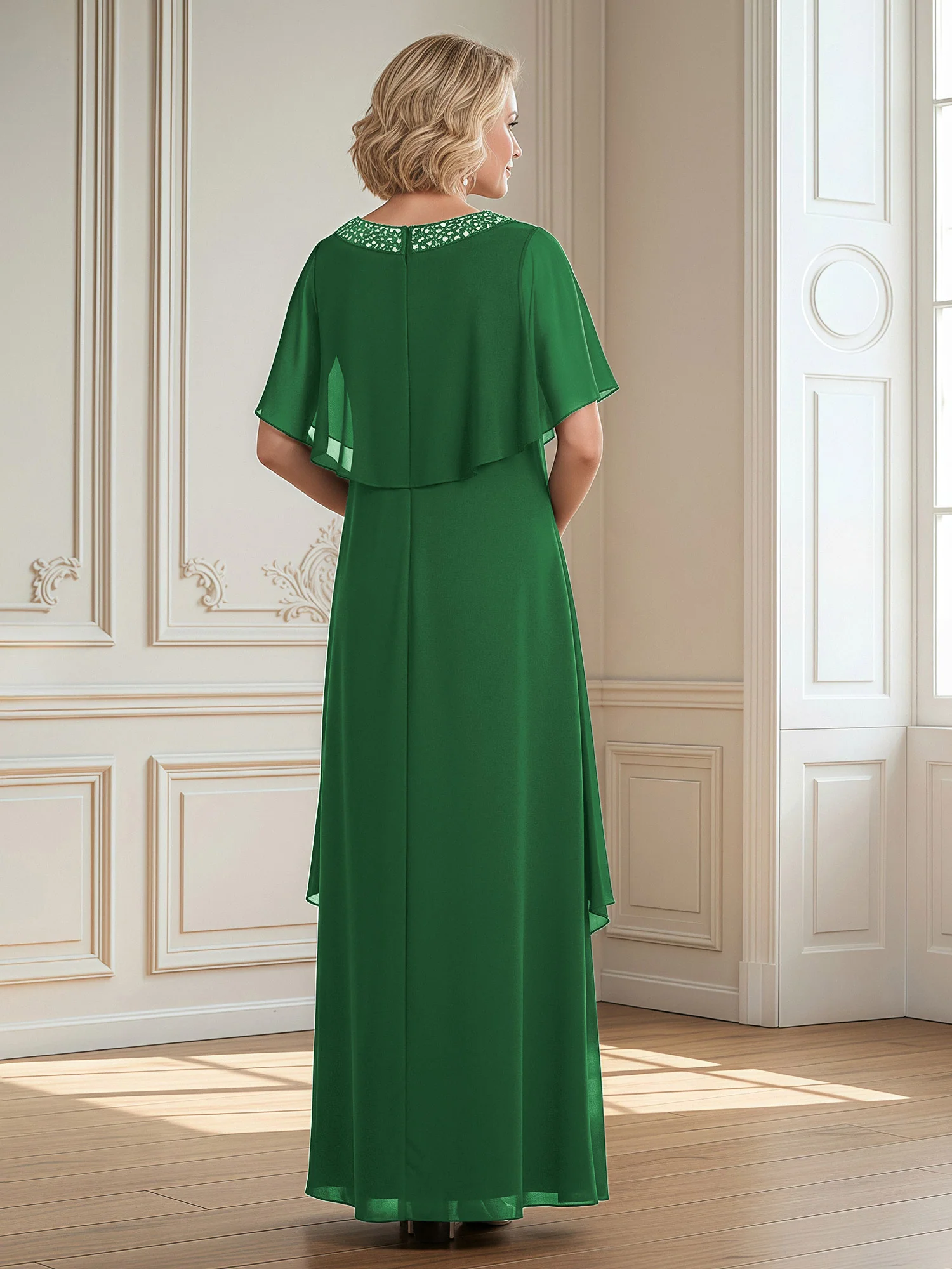 A-Line Beaded Scoop Floor-length Chiffon Dress Emerald - Image 2