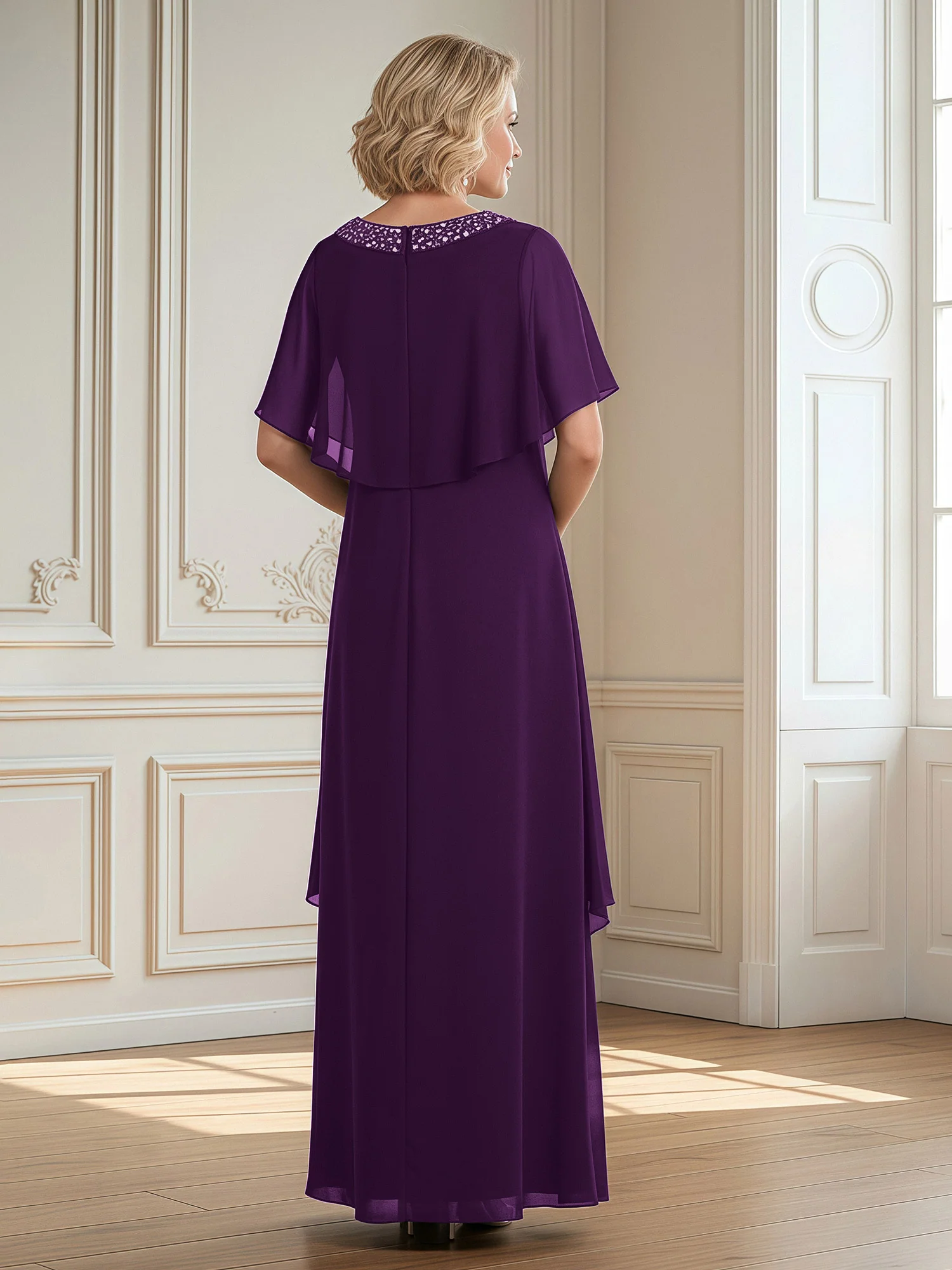 A-Line Beaded Scoop Floor-length Chiffon Dress Grape - Image 2