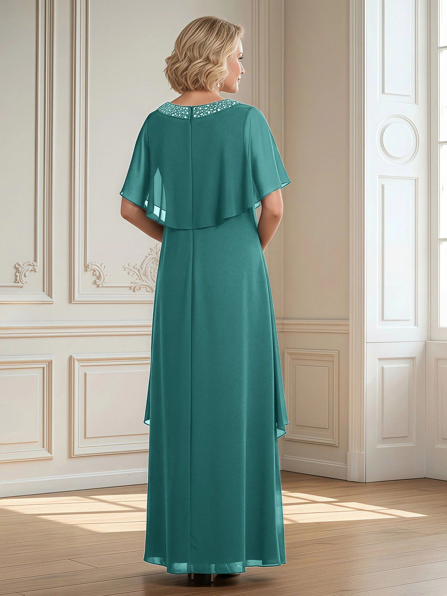 A-Line Beaded Scoop Floor-length Chiffon Dress Jade - Image 2