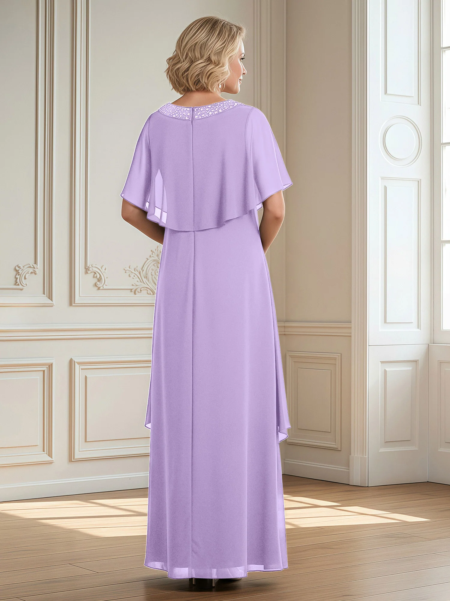 A-Line Beaded Scoop Floor-length Chiffon Dress Lilac - Image 2