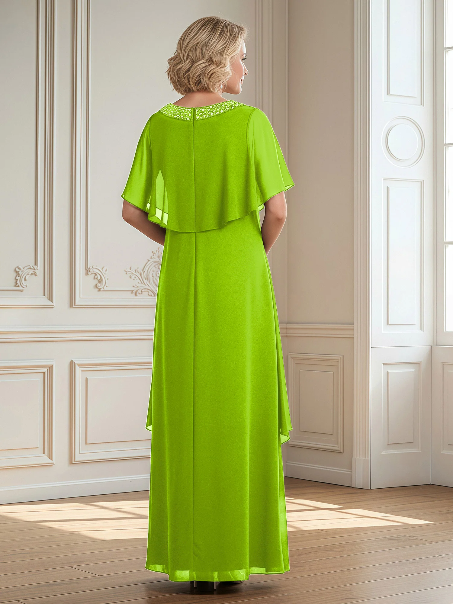 A-Line Beaded Scoop Floor-length Chiffon Dress Lime Green - Image 2