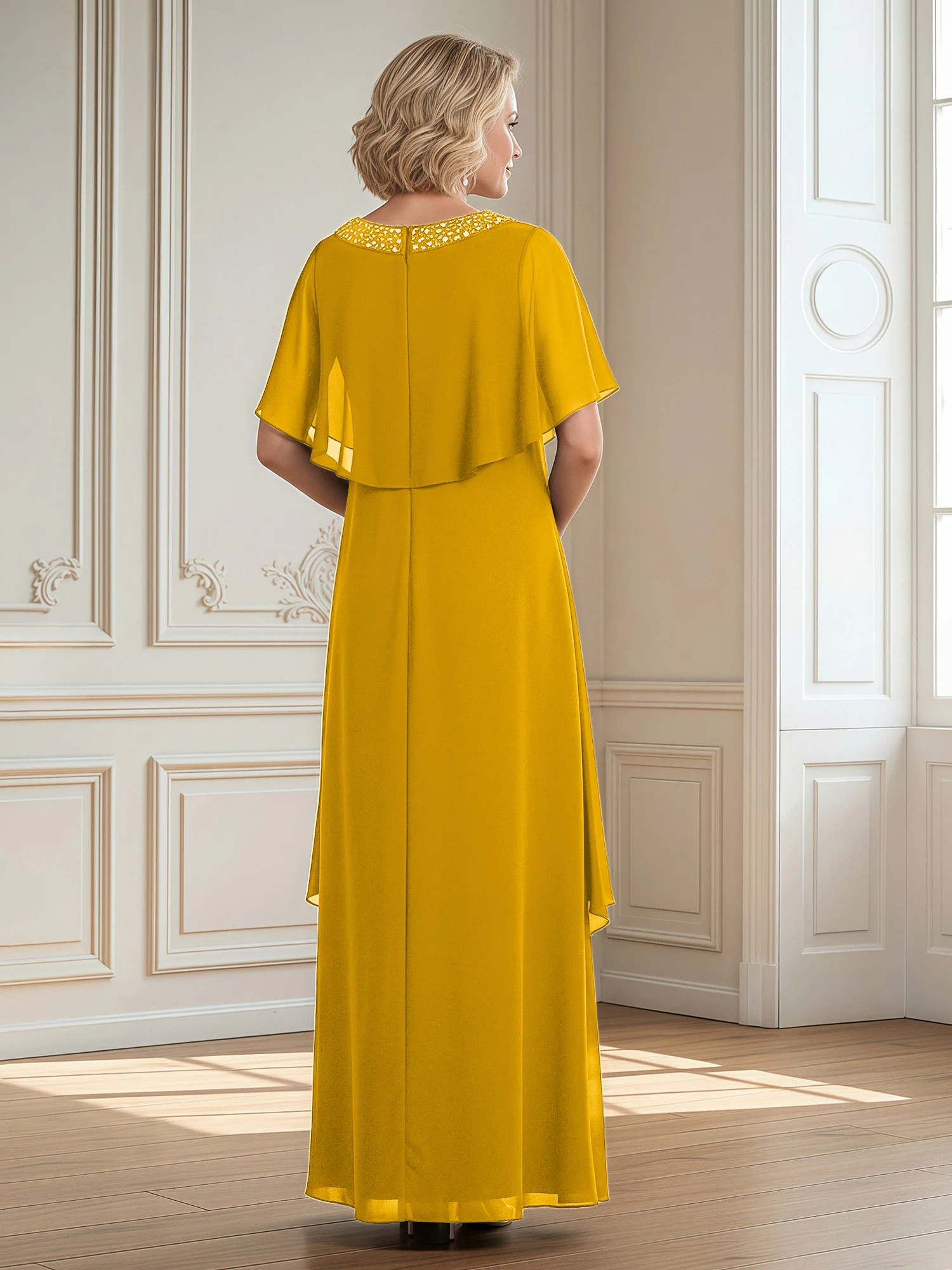 A-Line Beaded Scoop Floor-length Chiffon Dress Marigold - Image 2