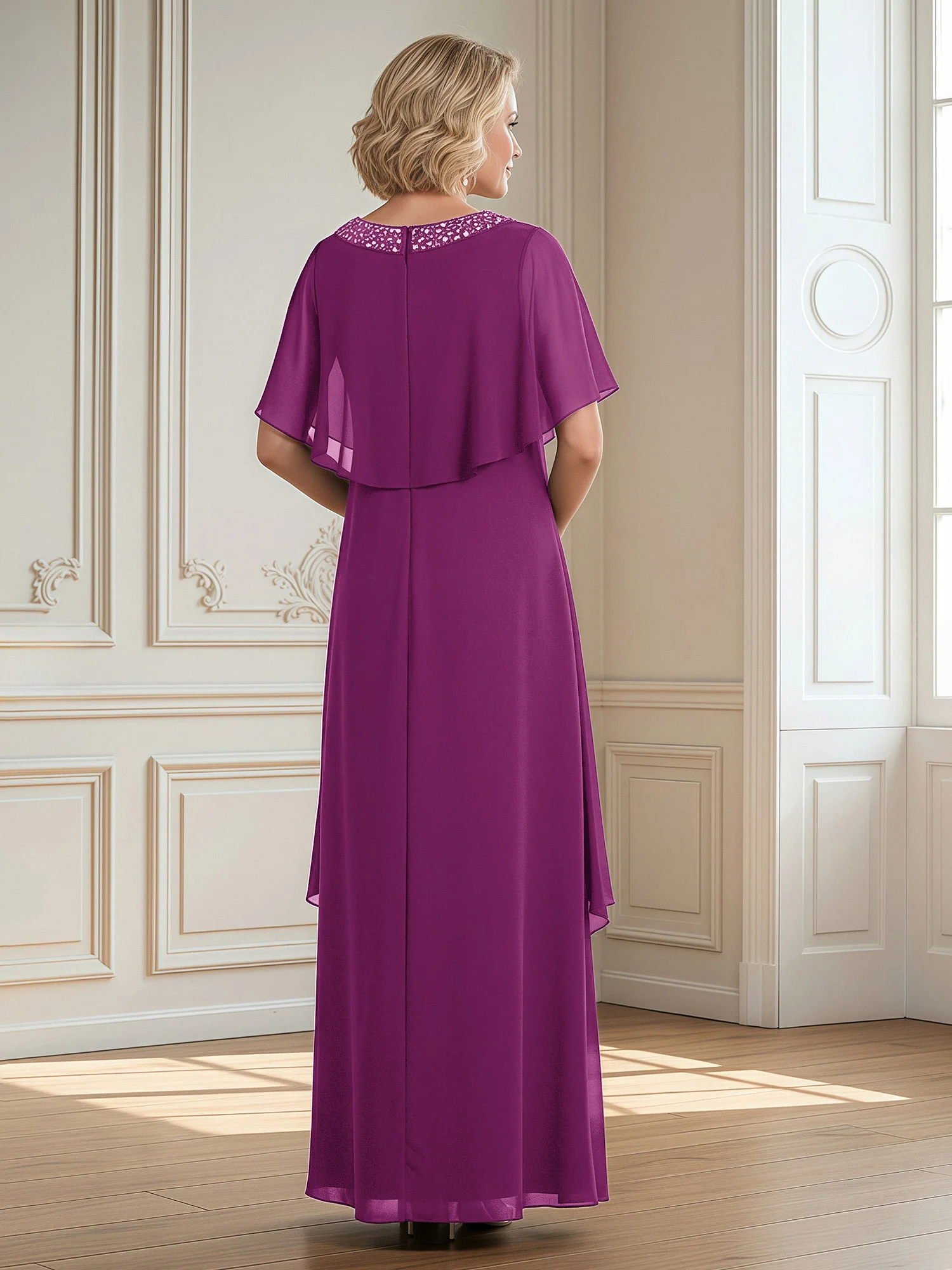 A-Line Beaded Scoop Floor-length Chiffon Dress Orchid - Image 2