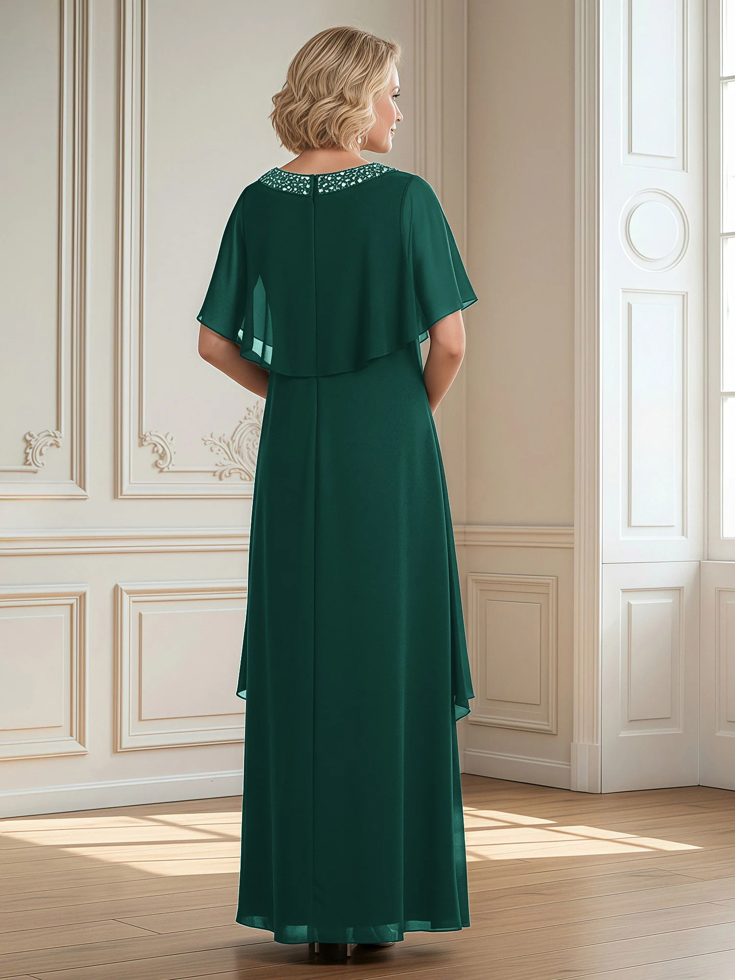 A-Line Beaded Scoop Floor-length Chiffon Dress Peacock - Image 2
