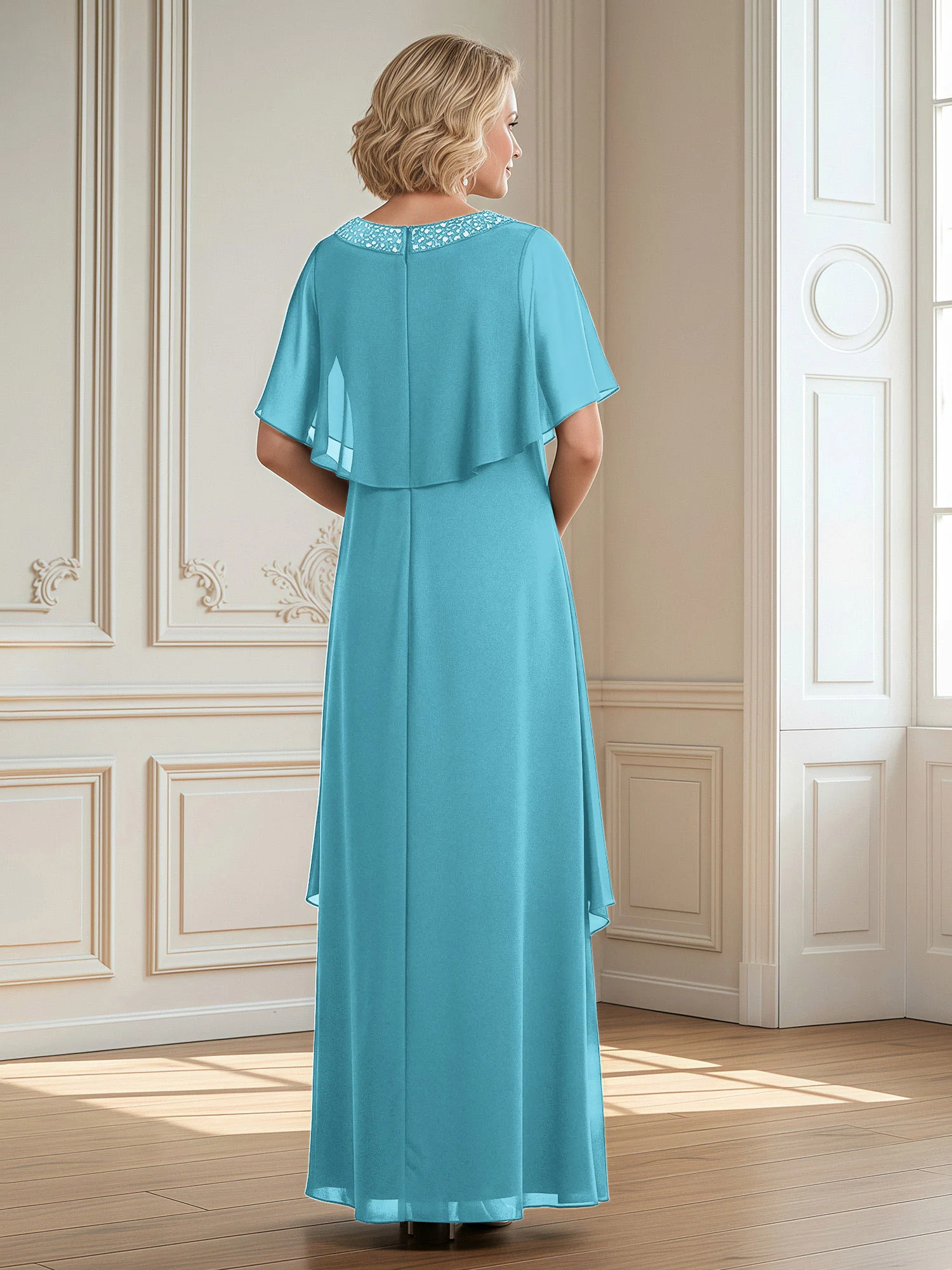 A-Line Beaded Scoop Floor-length Chiffon Dress Pool - Image 2