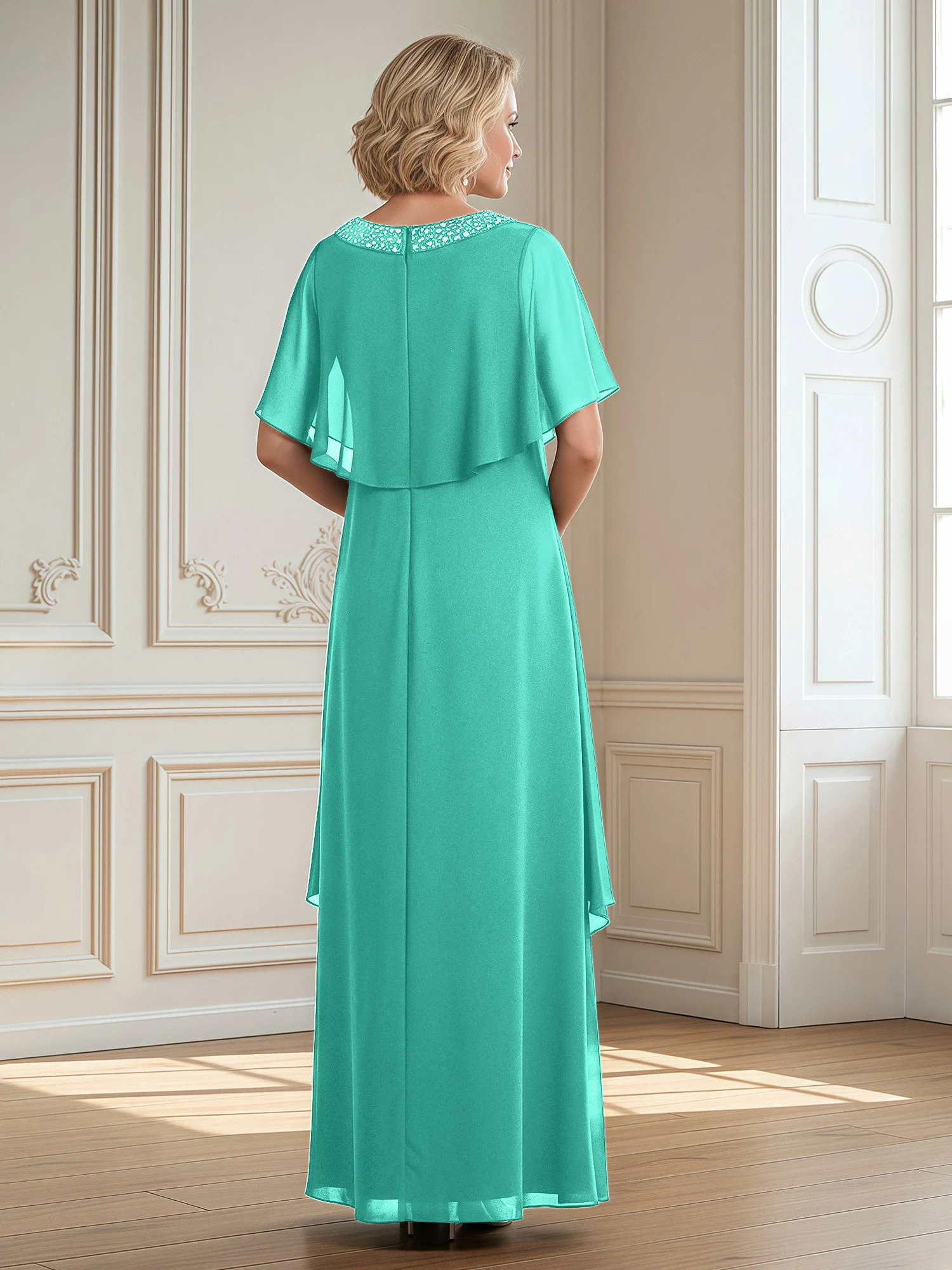 A-Line Beaded Scoop Floor-length Chiffon Dress Spa - Image 2