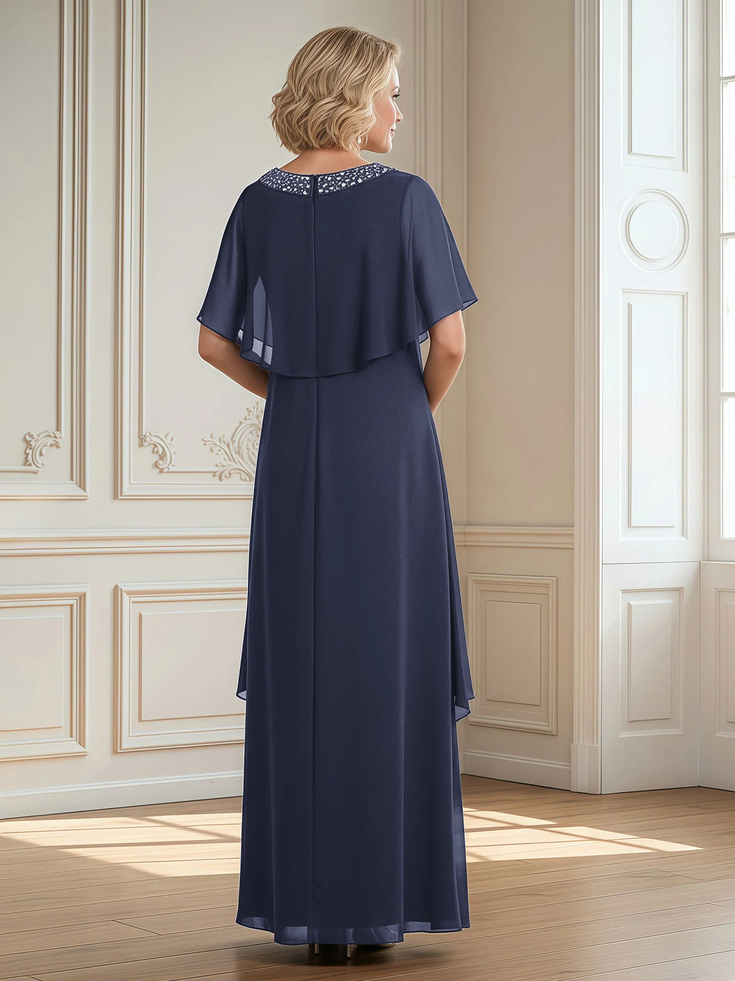 A-Line Beaded Scoop Floor-length Chiffon Dress Stormy - Image 2