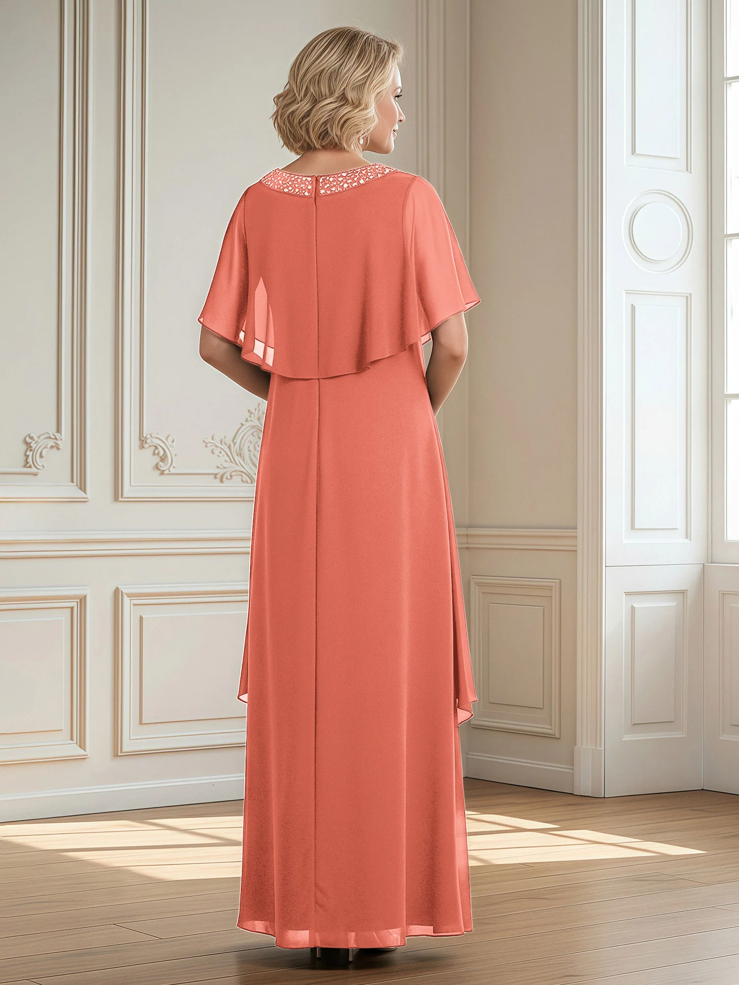 A-Line Beaded Scoop Floor-length Chiffon Dress Sunset - Image 2