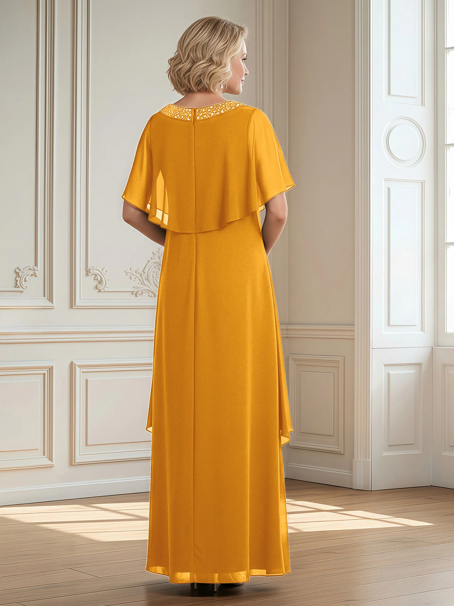 A-Line Beaded Scoop Floor-length Chiffon Dress Tangerine - Image 2