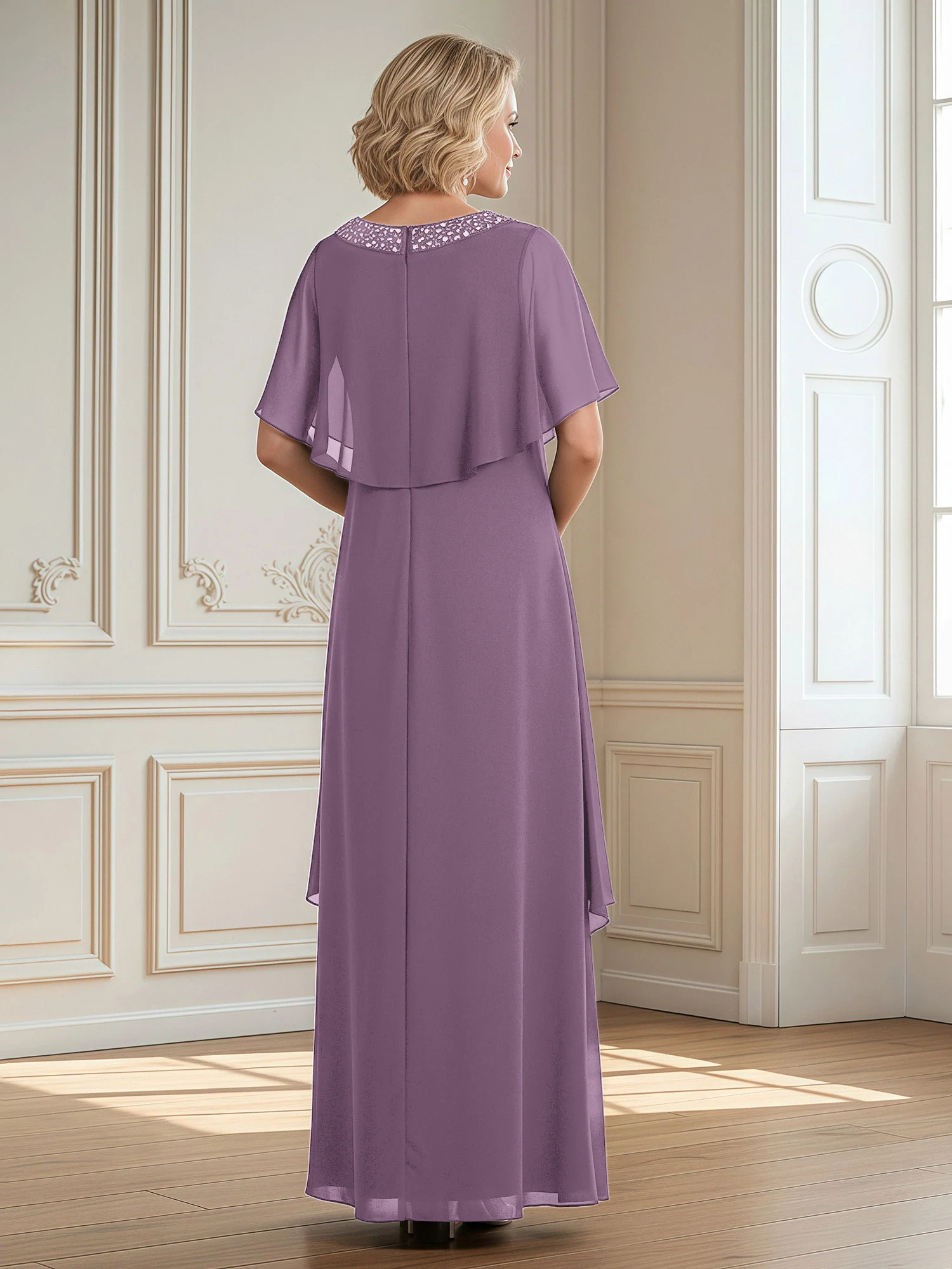 A-Line Beaded Scoop Floor-length Chiffon Dress Wisteria - Image 2