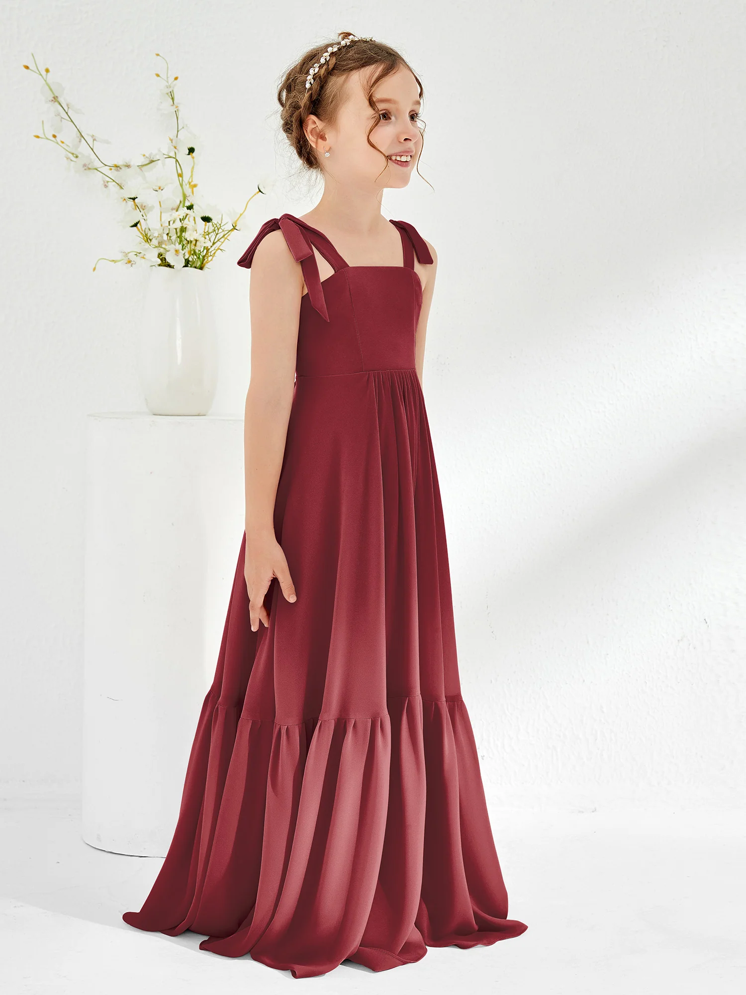 A-Line Bow Ruffle Junior Bridesmaid Dresses Cinnamon Rose - Image 3