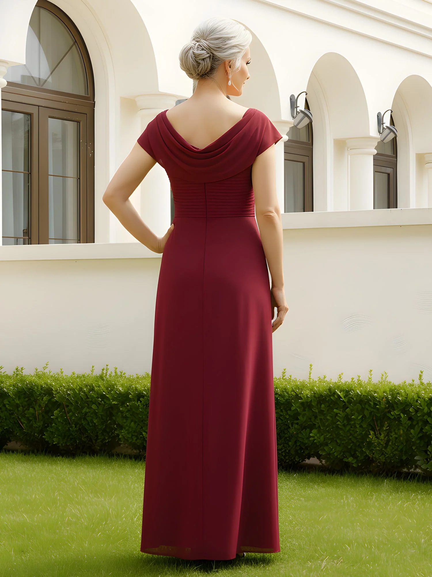 A-Line Cowl Neck Pleated Floor-length Dress Orange - Image 2