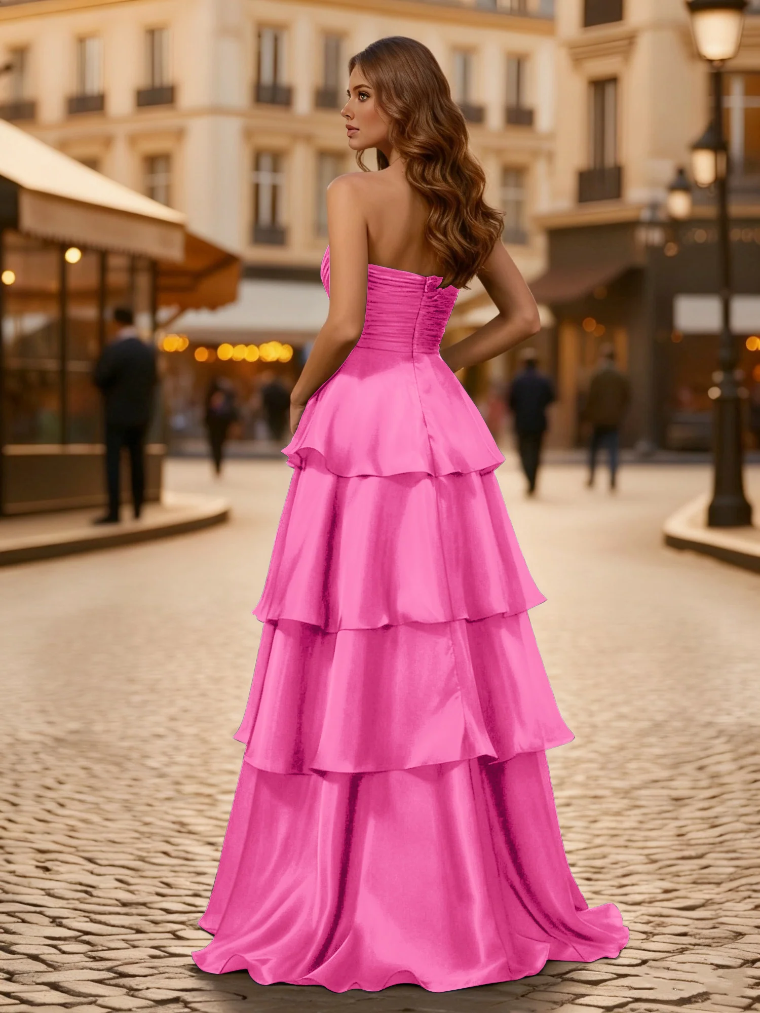 A-line Pleated Strapless Tiered Long Dress Azalea - Image 2