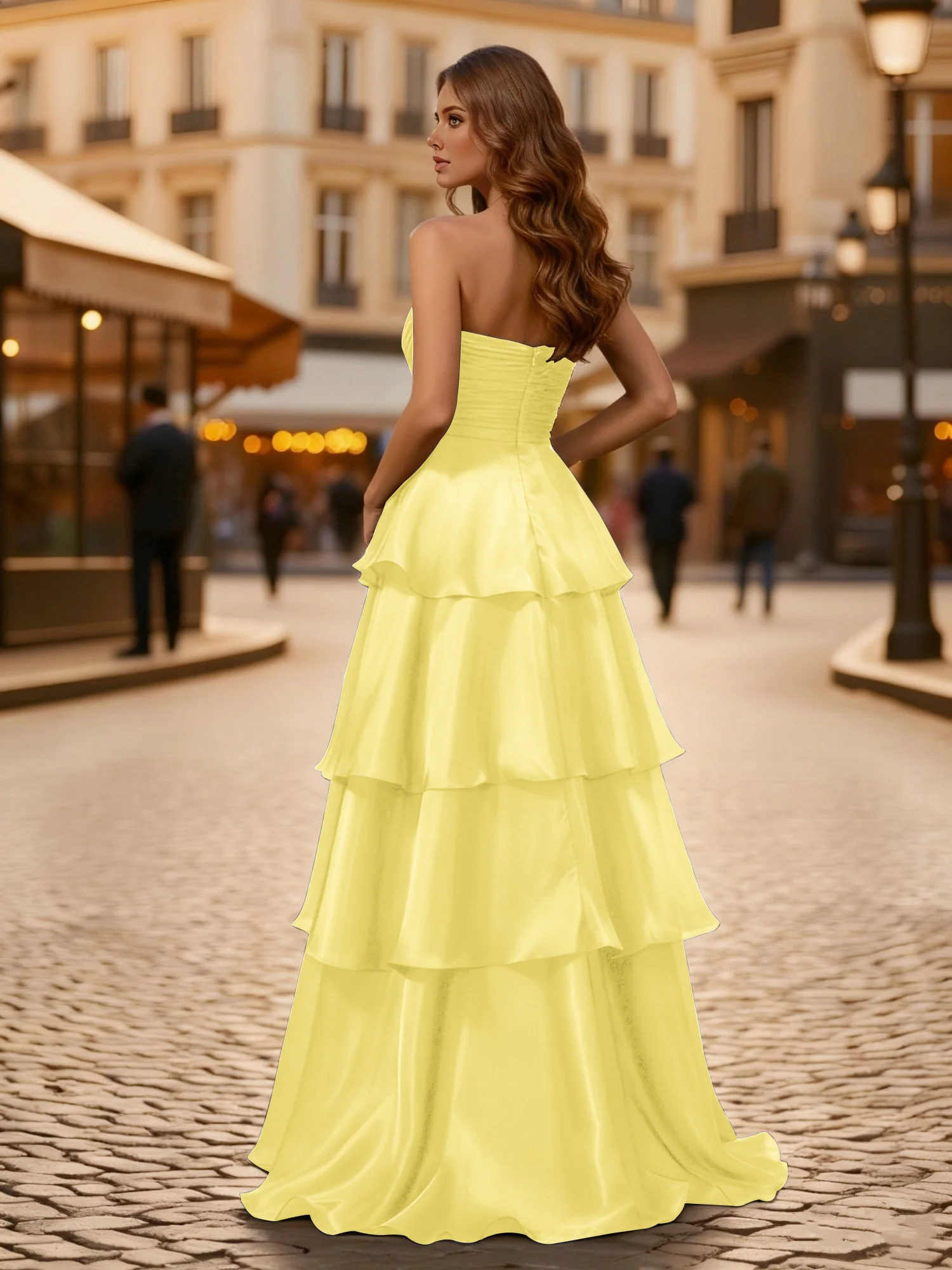 A-line Pleated Strapless Tiered Long Dress Daffodil - Image 2