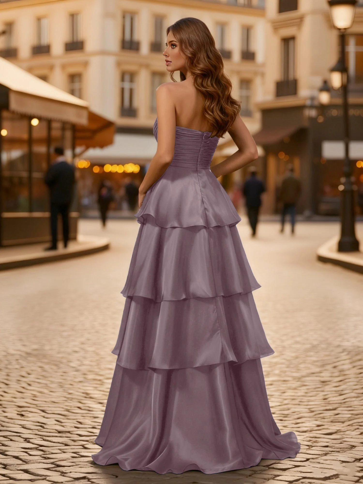 A-line Pleated Strapless Tiered Long Dress Dusk - Image 2