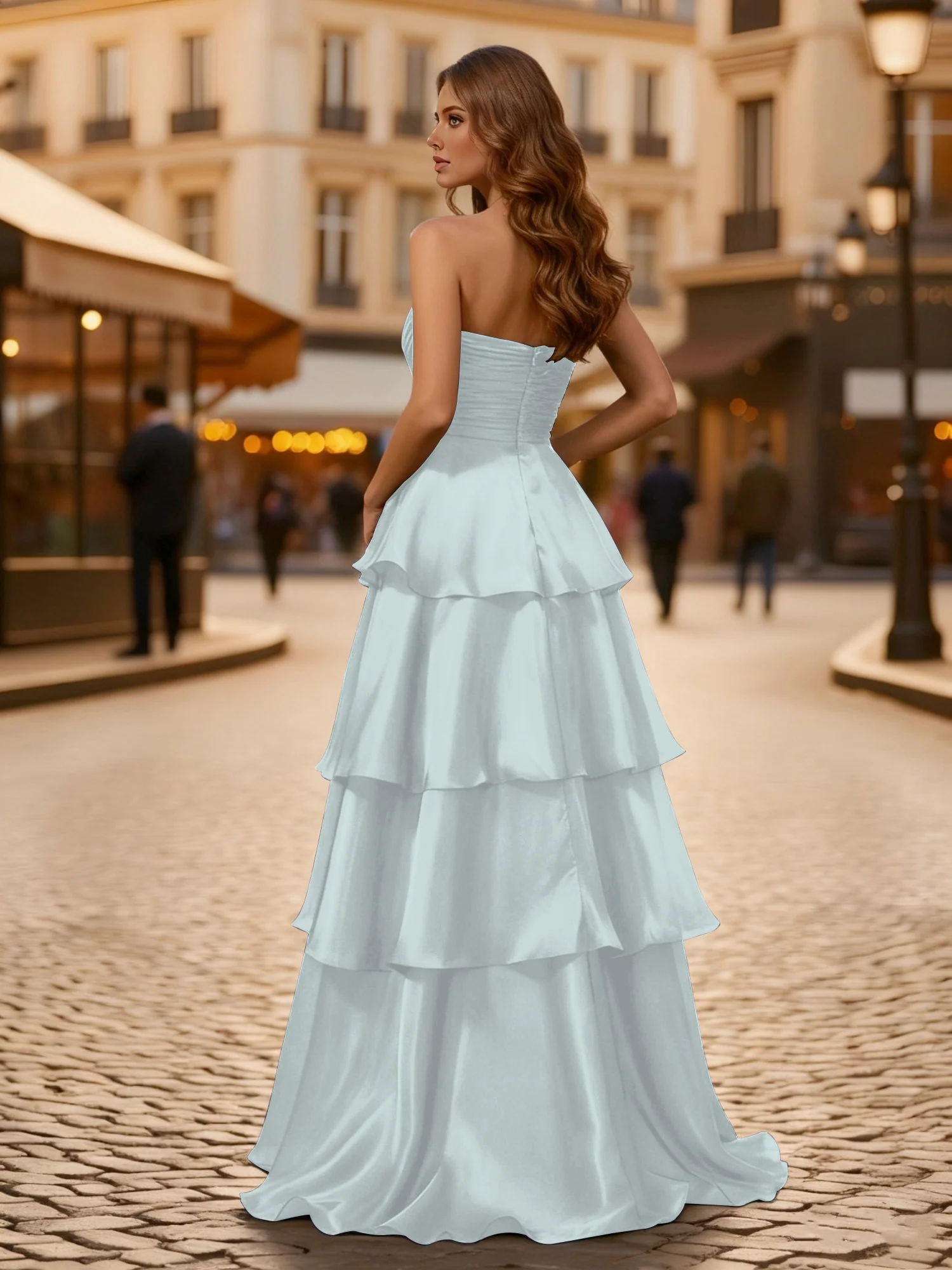 A-line Pleated Strapless Tiered Long Dress Mist - Image 2