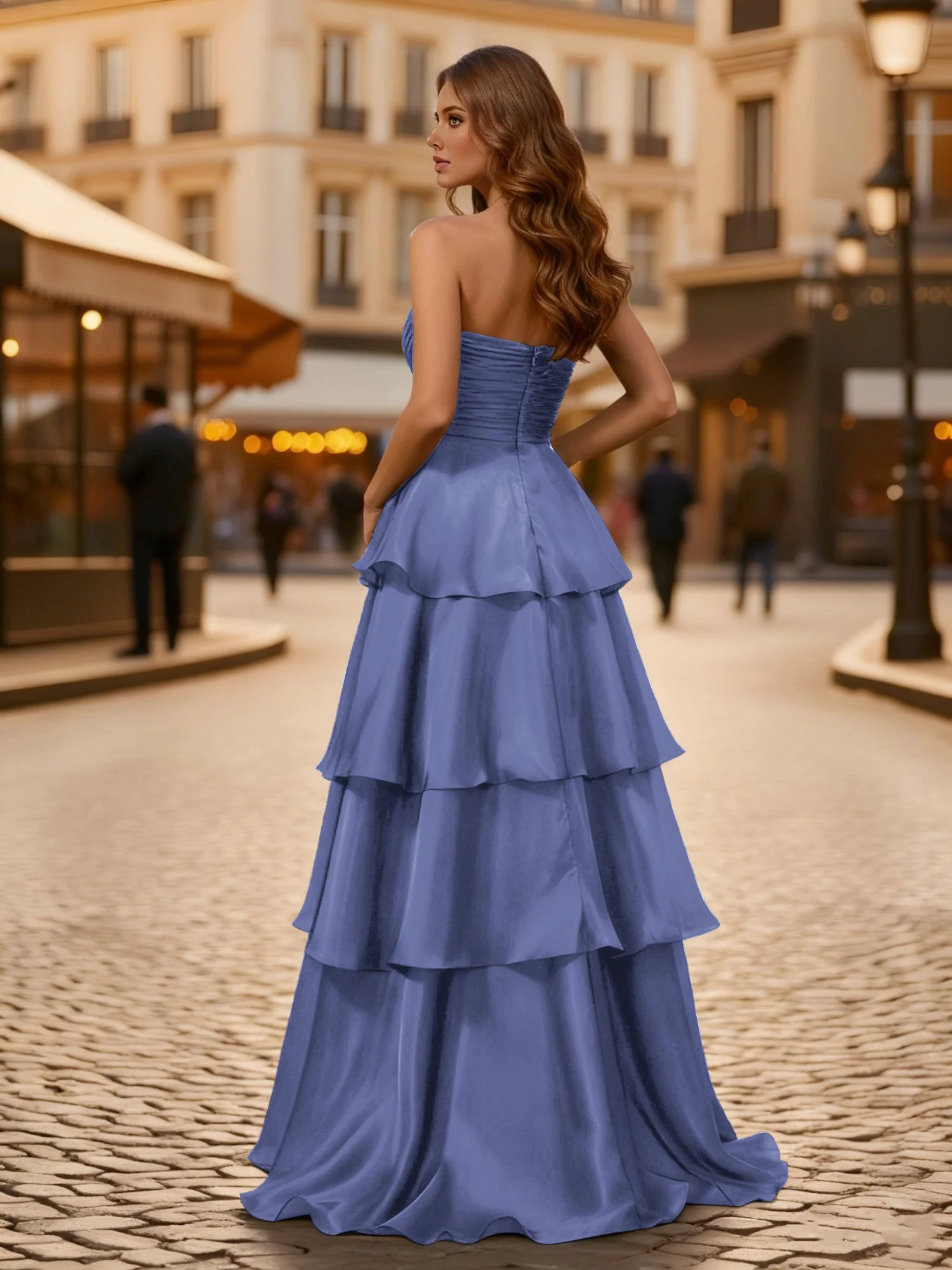 A-line Pleated Strapless Tiered Long Dress Periwinkle - Image 2