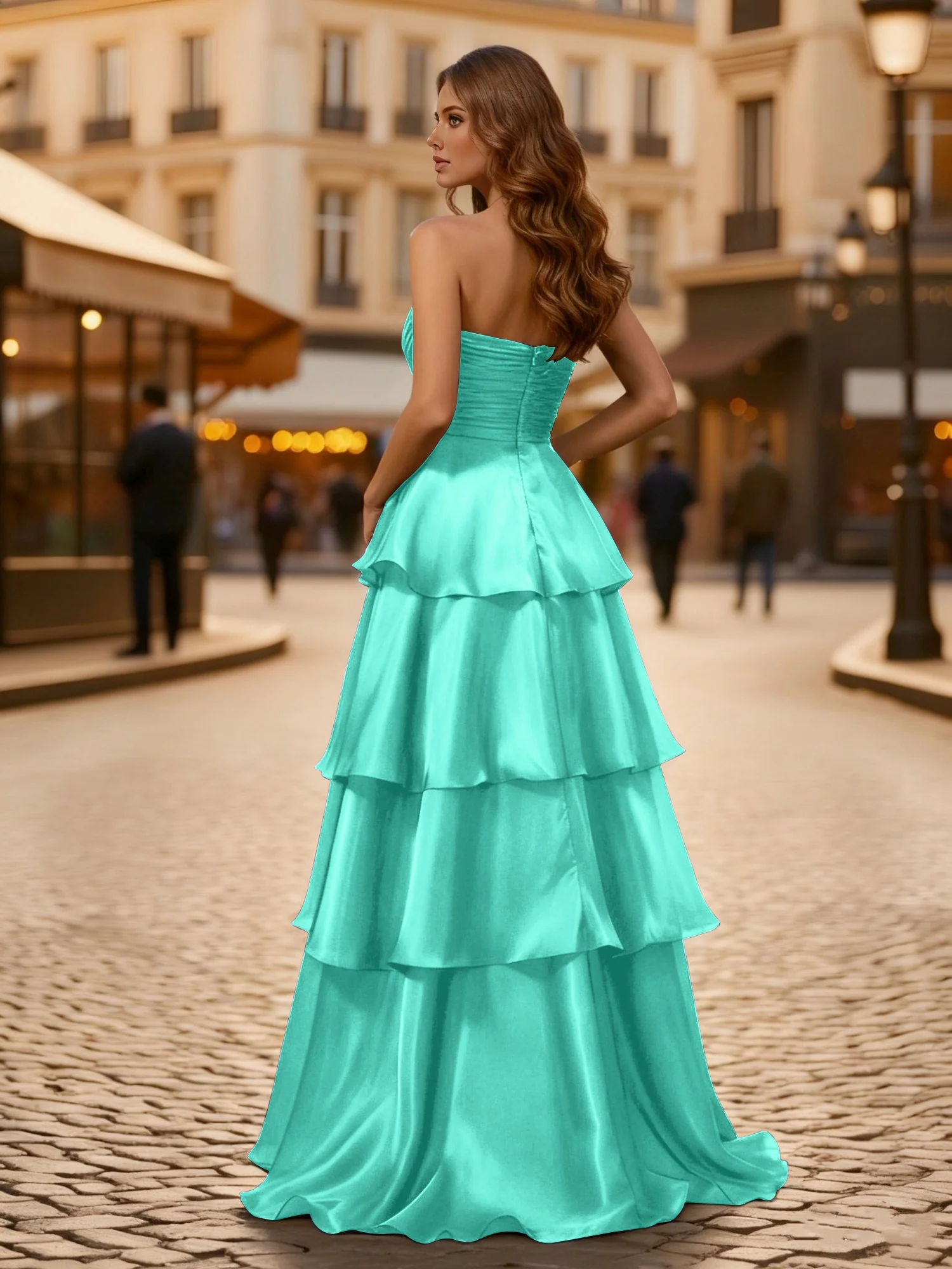 A-line Pleated Strapless Tiered Long Dress Spa - Image 2