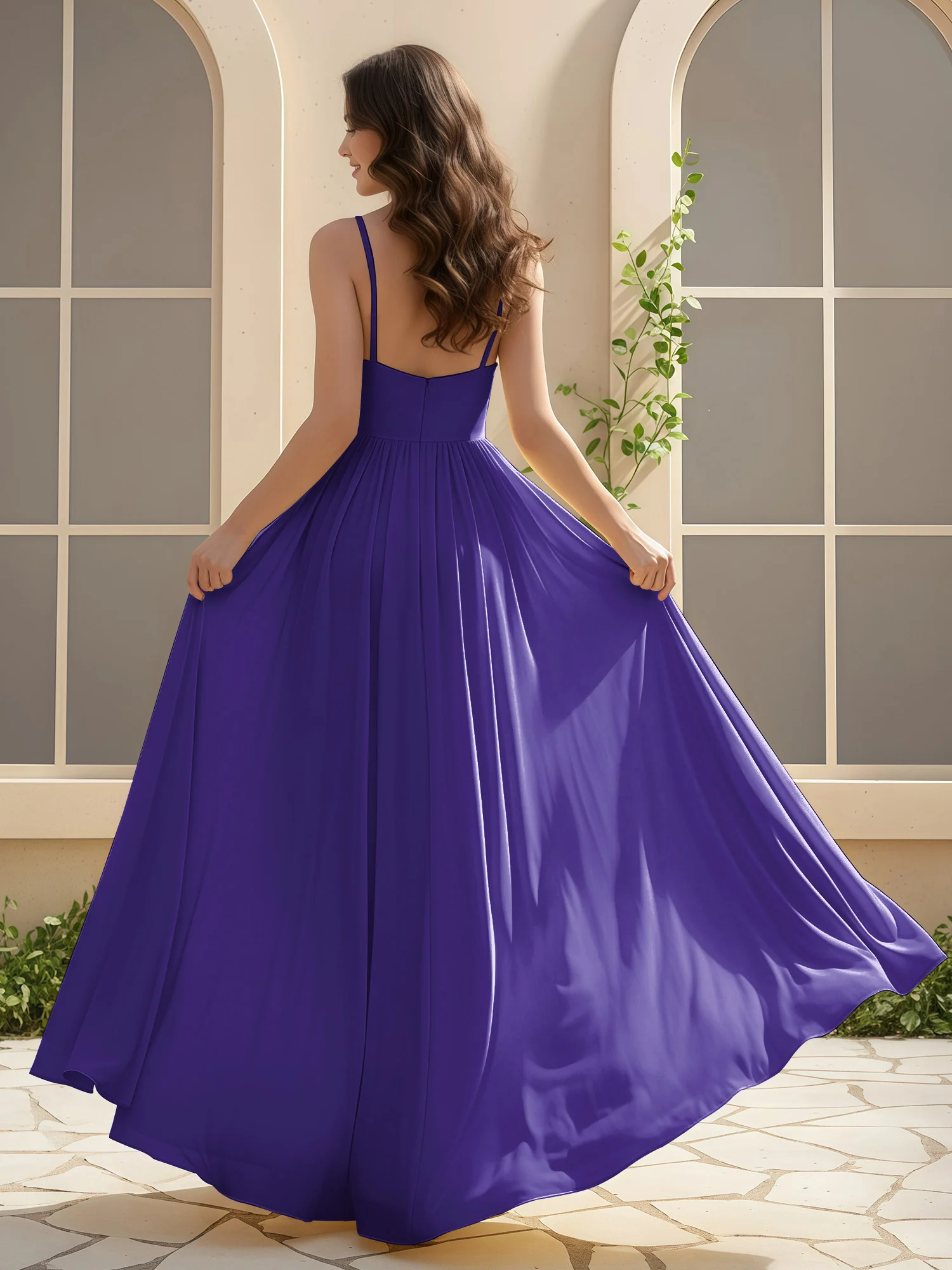 A-Line Pleated V-neck Long Dress With Slit Regency - Image 2