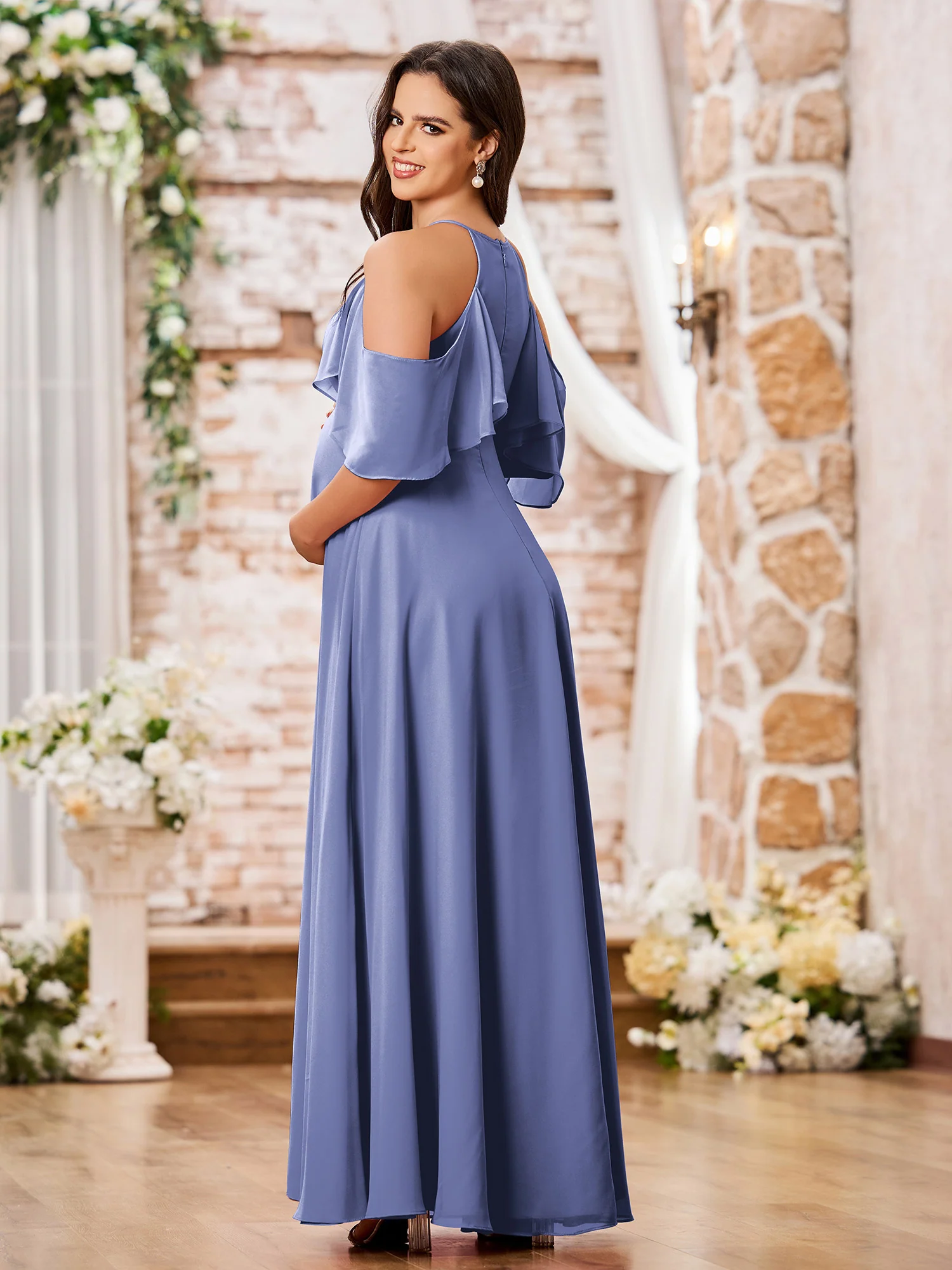 A-line Princess Floor-Length Empire Chiffon Dresses Periwinkle - Image 2
