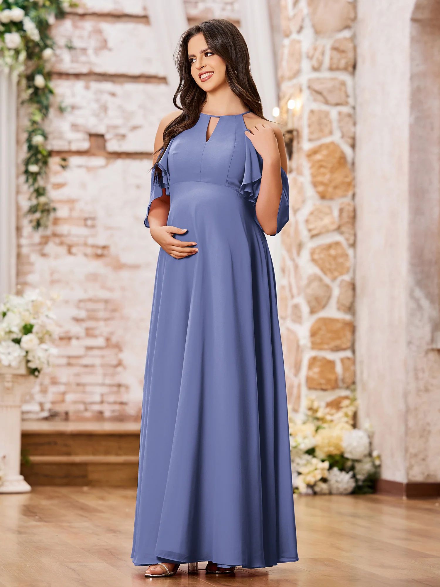 A-line Princess Floor-Length Empire Chiffon Dresses Periwinkle - Image 3