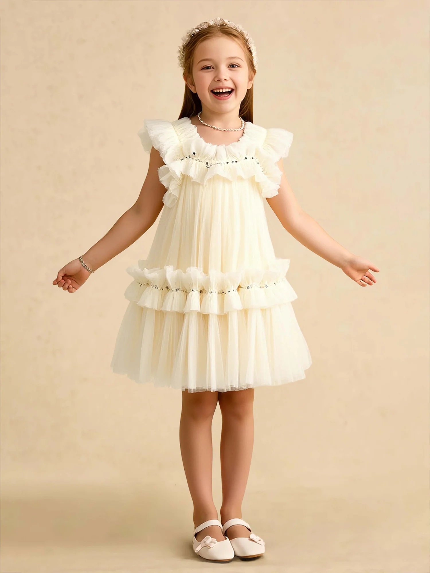 A-Line Ruched Sequins Knee-Length Flower Girl Dress Daffodil