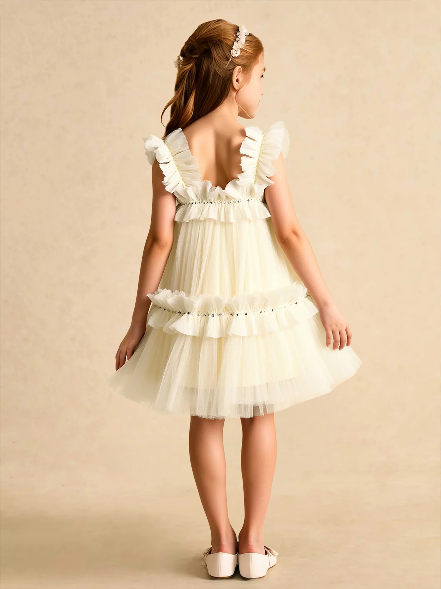 A-Line Ruched Sequins Knee-Length Flower Girl Dress Daffodil - Image 2