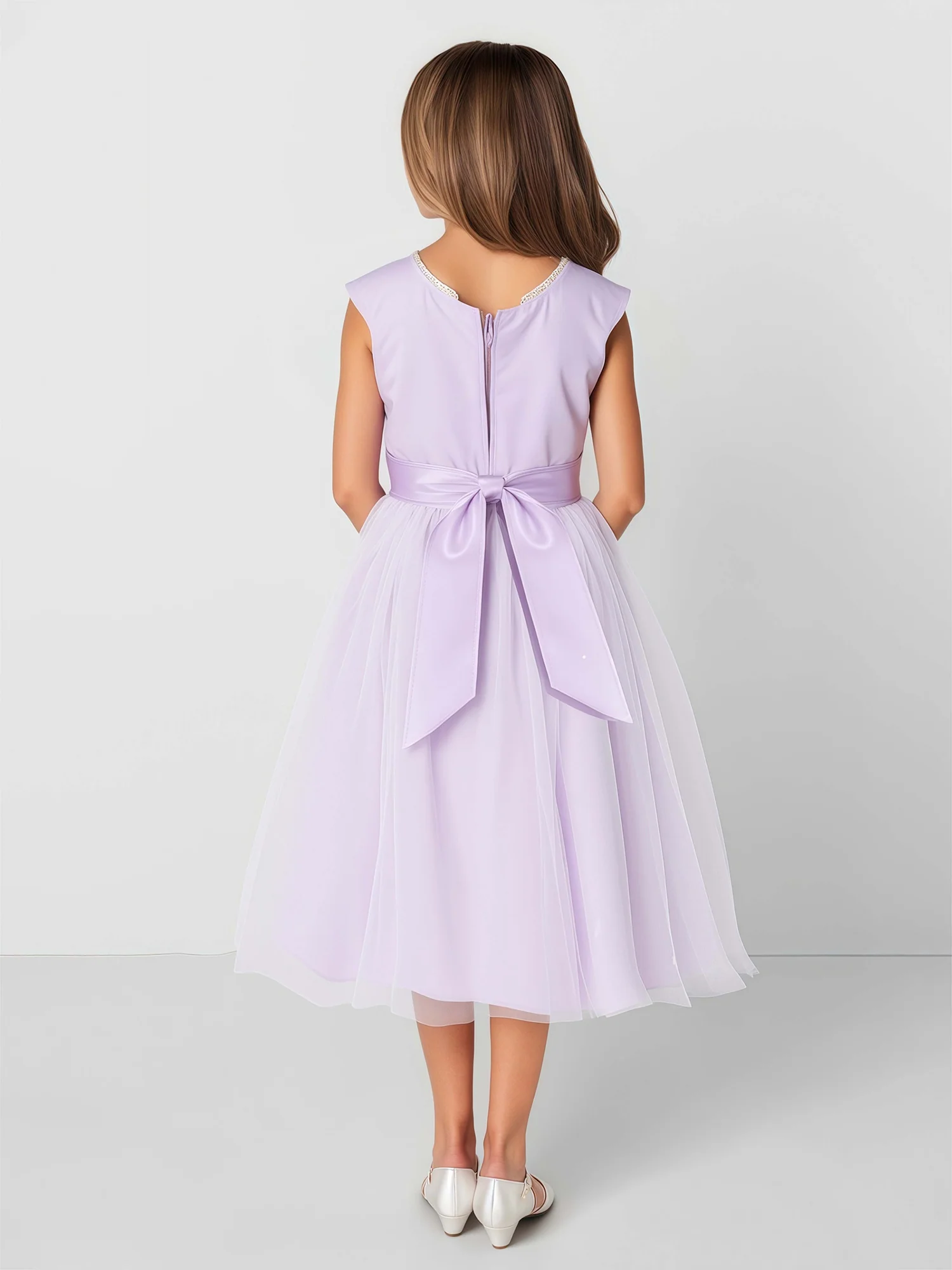 A-Line Scoop Neck Applique Tulle Flower Girl Dress Lilac - Image 2