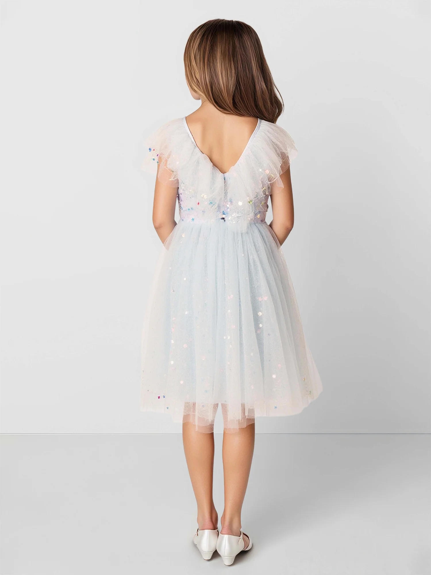 A-Line Sequins V-Neck Tulle Flower Girl Dress Mist - Image 2