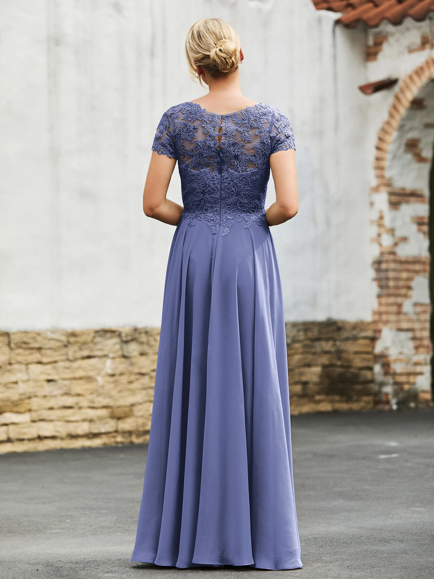 A-line Short Sleeves Lace Top Pleated Dress Periwinkle - Image 2