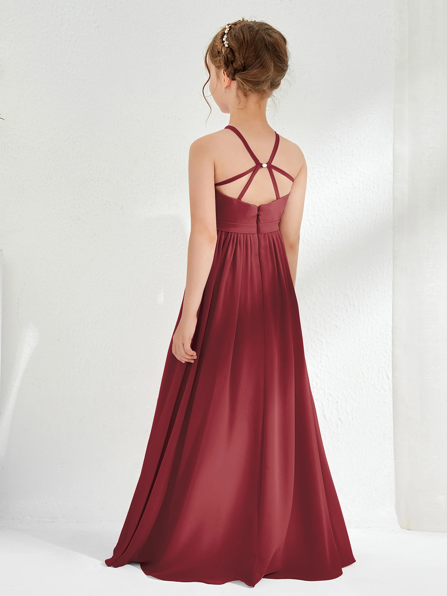 A-line Sleeveless Chiffon Long Junior Bridesmaid Dress Cinnamon Rose - Image 2
