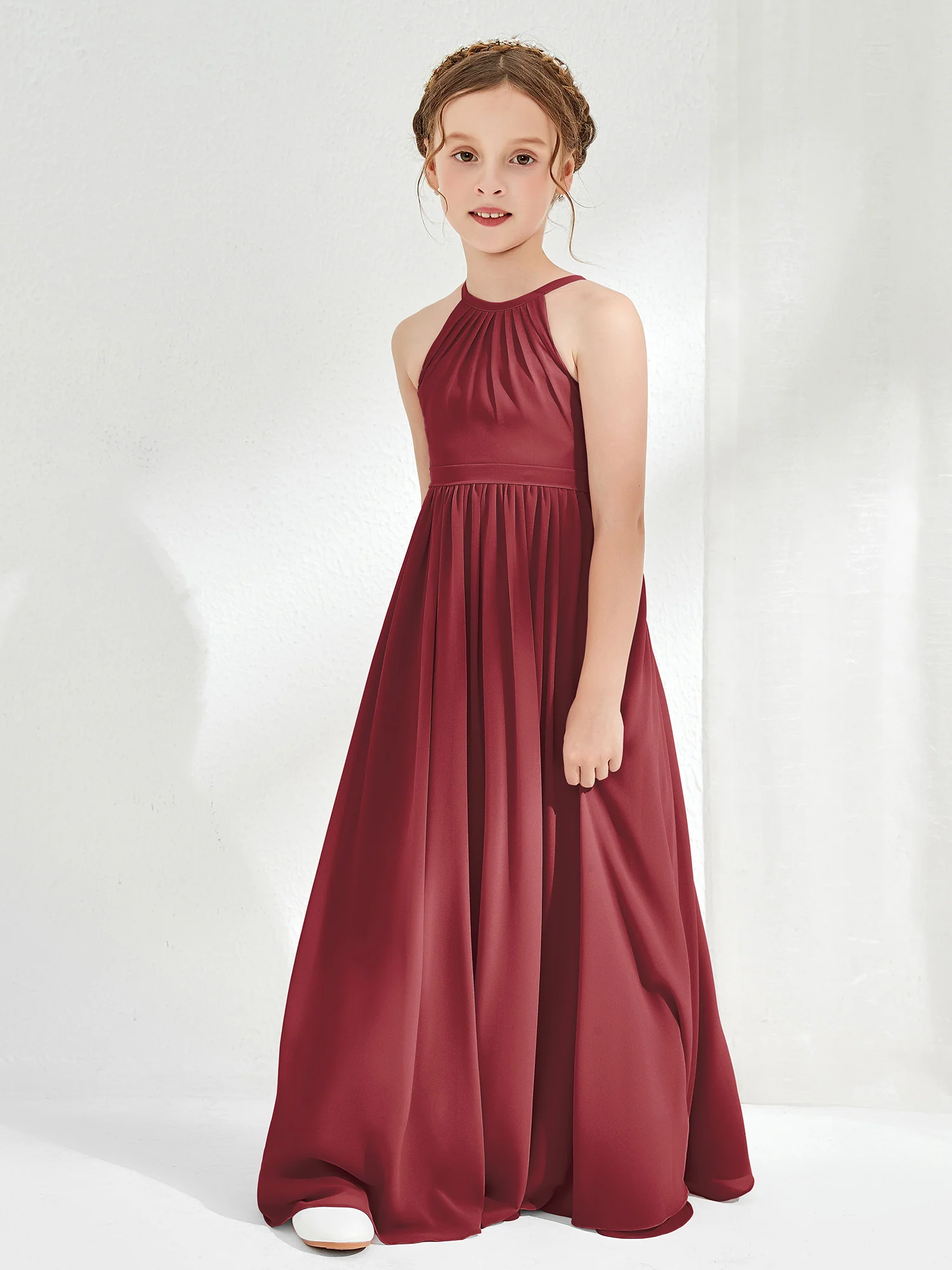 A-line Sleeveless Chiffon Long Junior Bridesmaid Dress Cinnamon Rose - Image 3