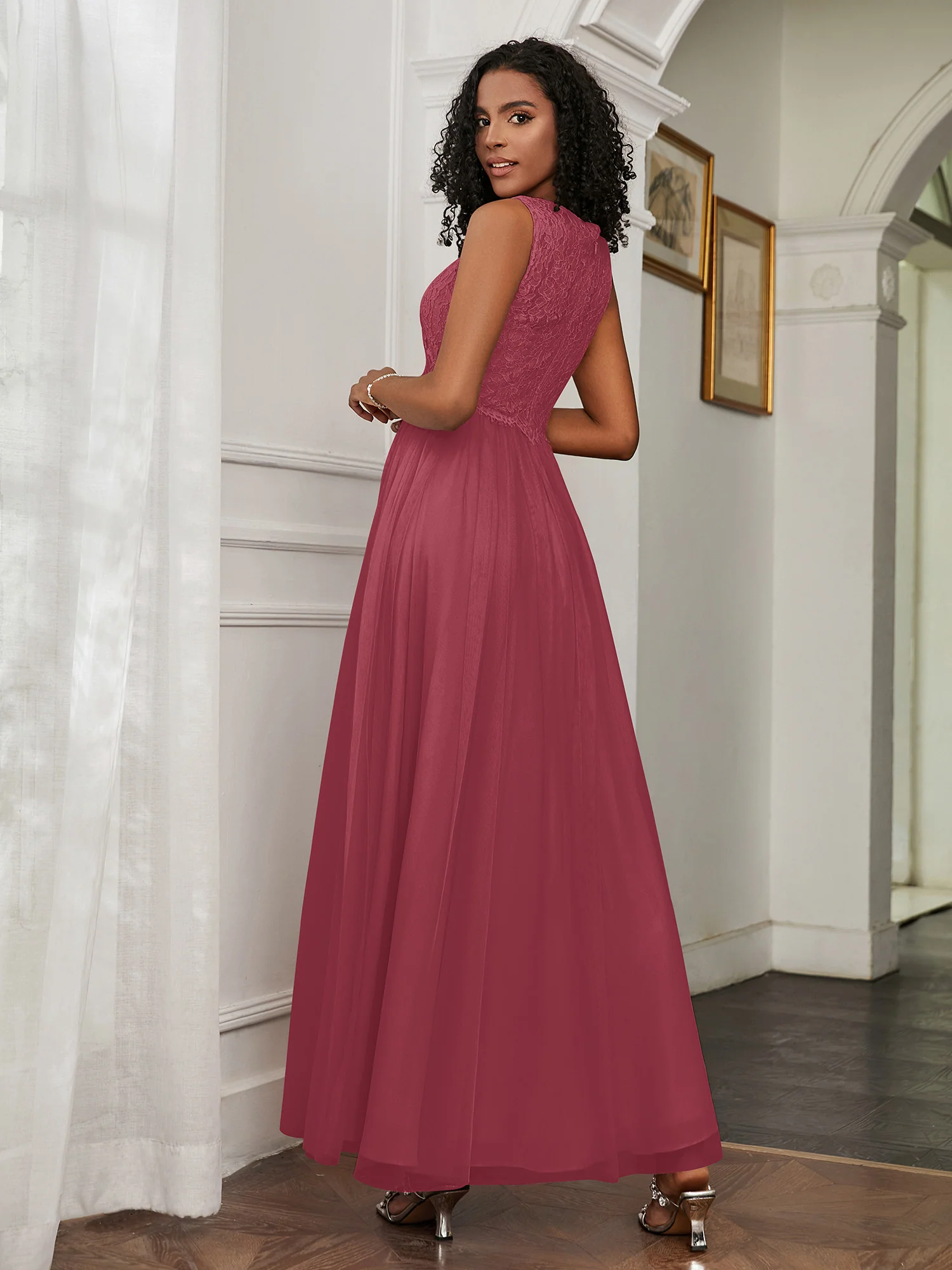 A-Line Sleeveless Tulle Floor-Length Dress Cinnamon Rose Plus Size - Image 2