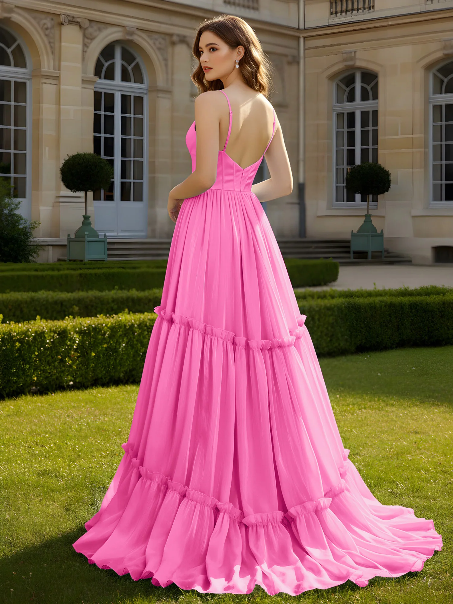 A-Line Spaghetti Straps V-neck Tiered Dress Azalea - Image 2