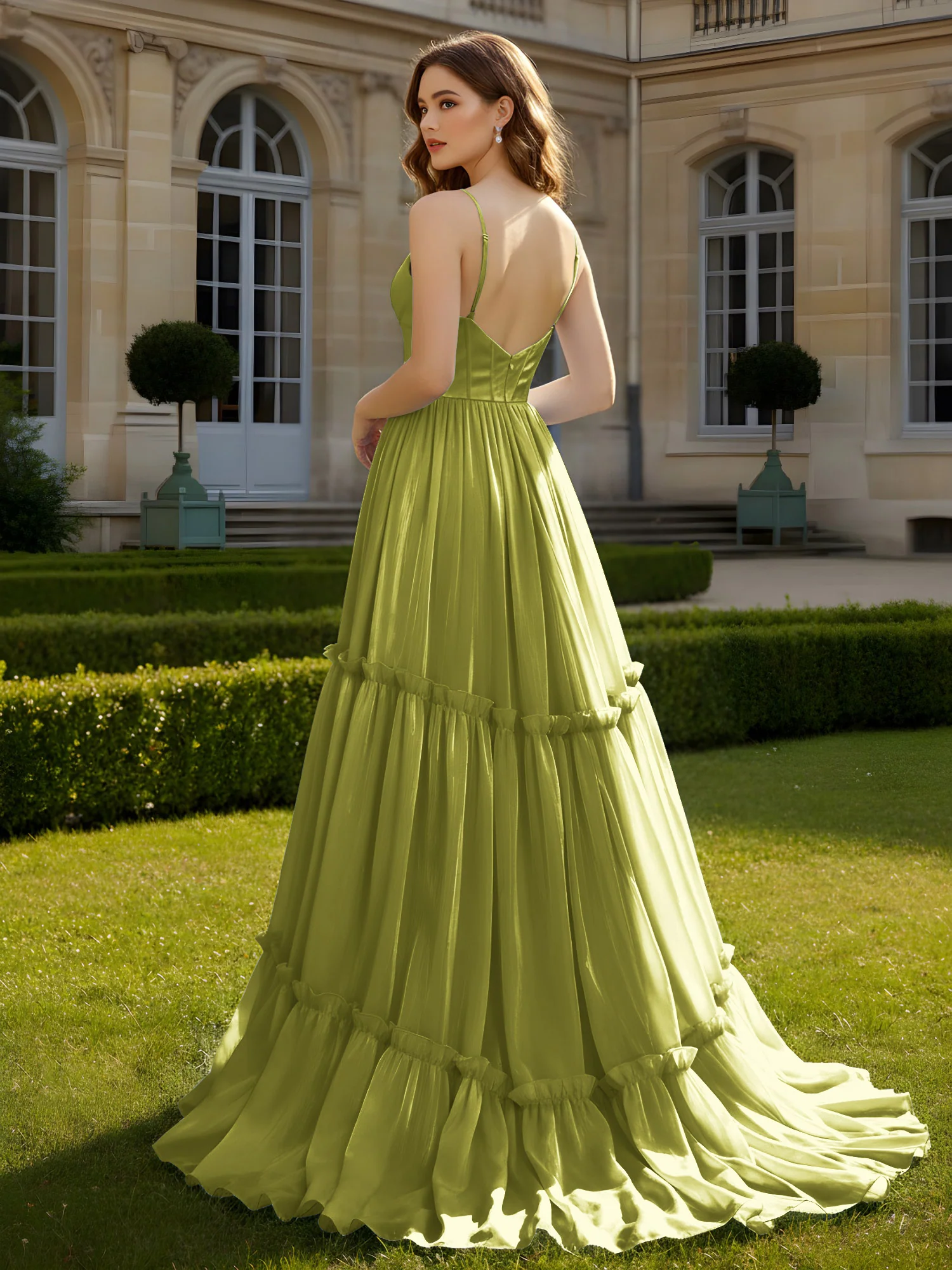 A-Line Spaghetti Straps V-neck Tiered Dress Clover - Image 2