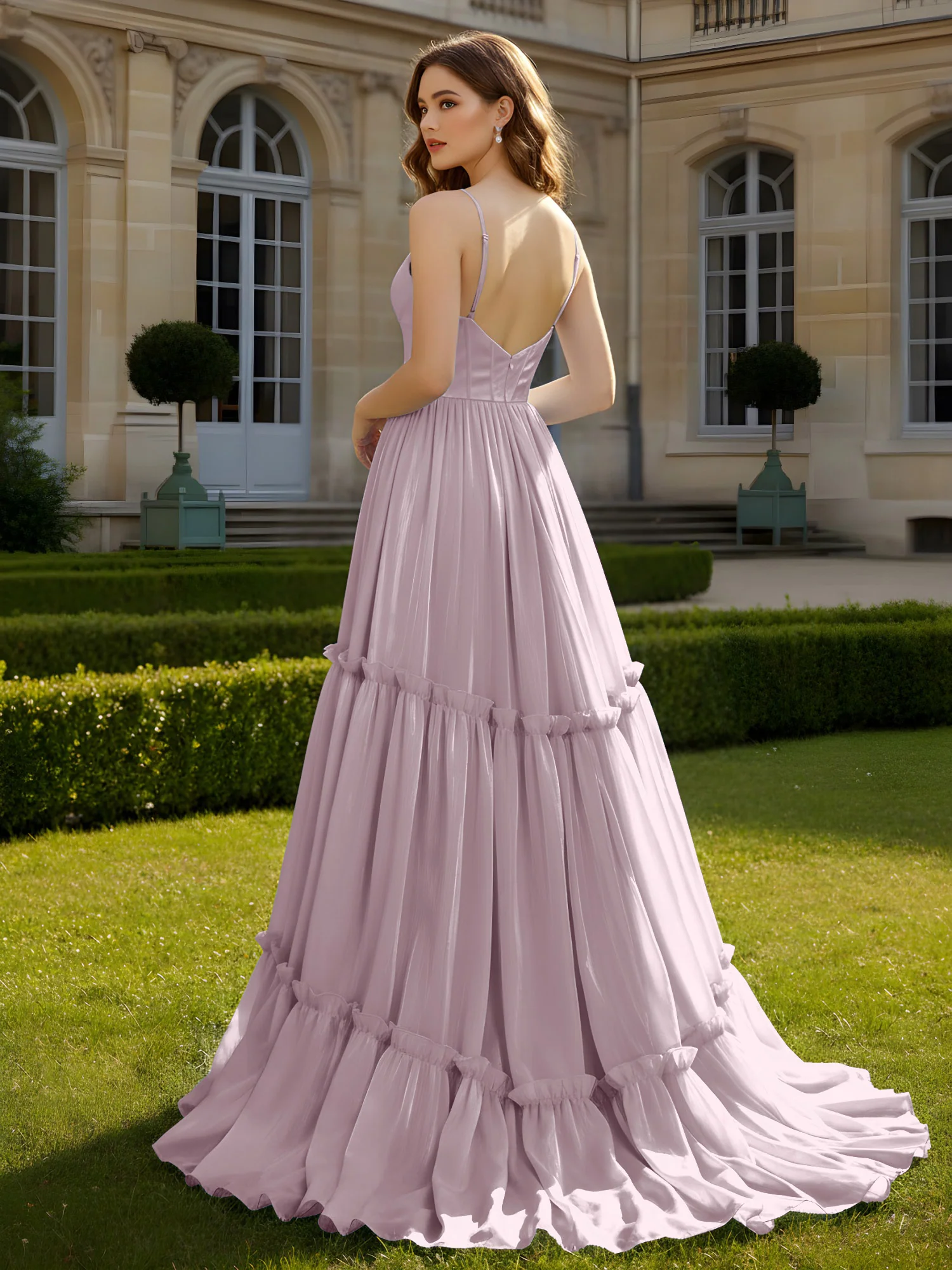 A-Line Spaghetti Straps V-neck Tiered Dress Dusk - Image 2