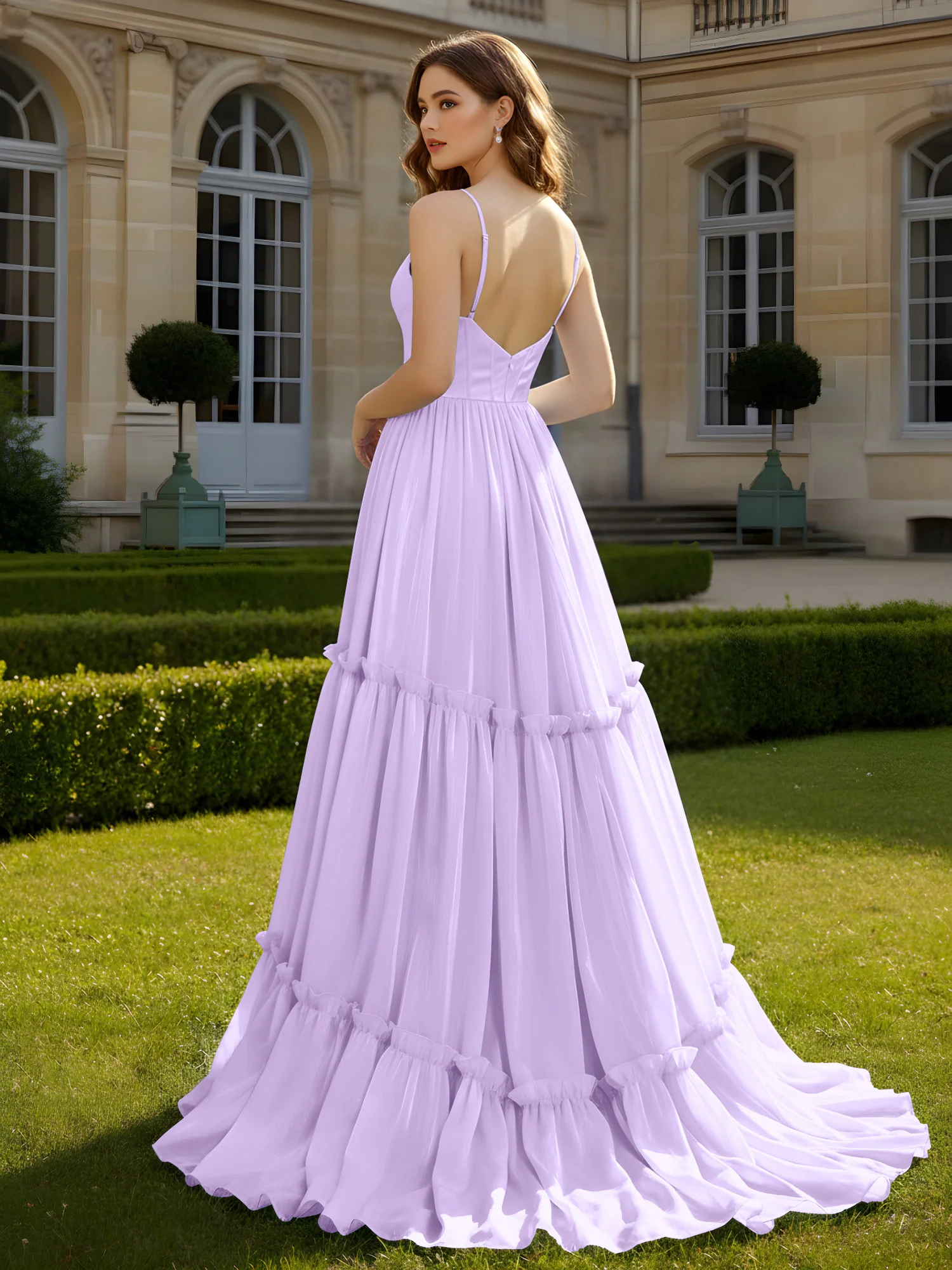A-Line Spaghetti Straps V-neck Tiered Dress Lilac - Image 2