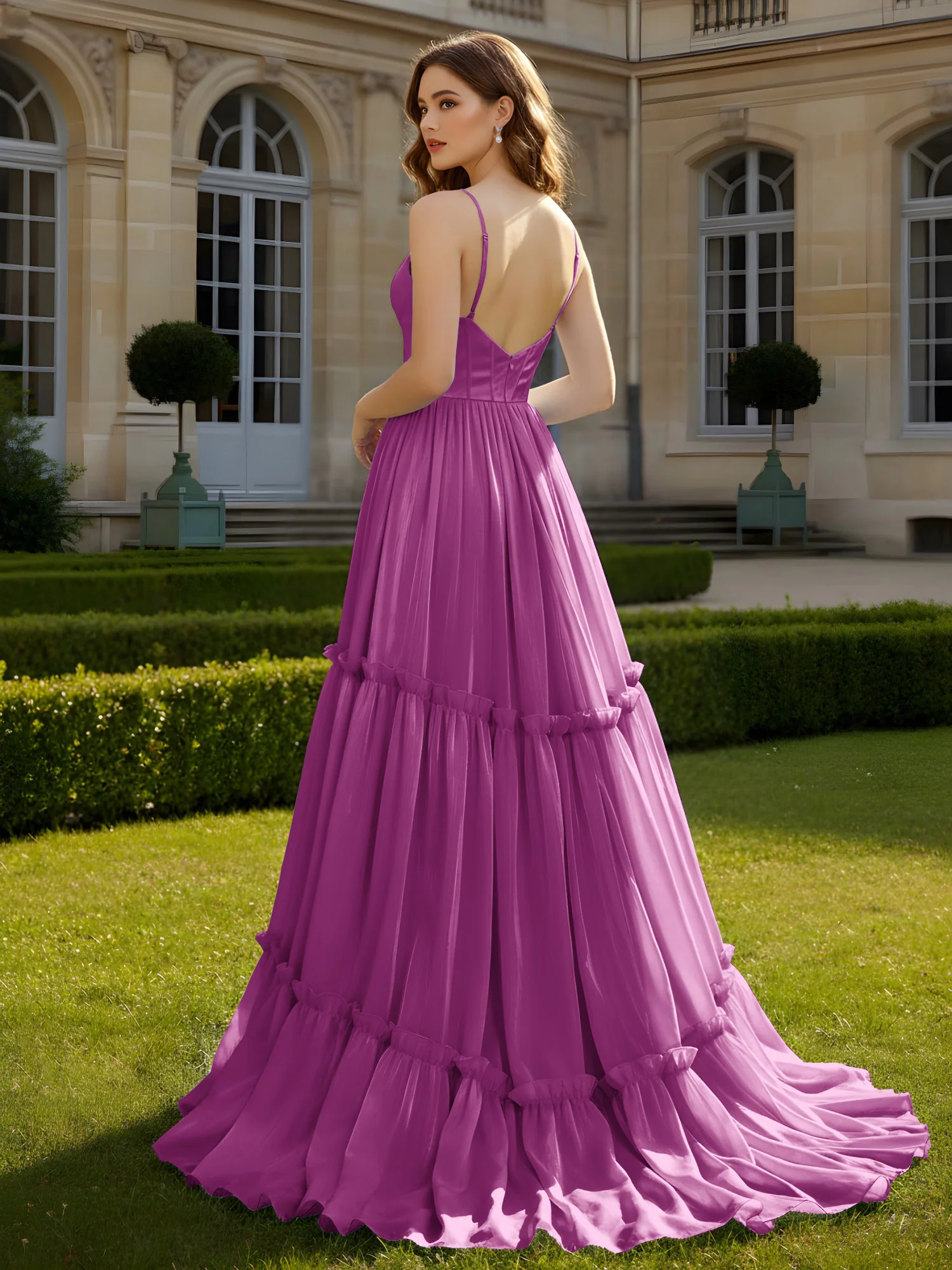 A-Line Spaghetti Straps V-neck Tiered Dress Orchid - Image 2