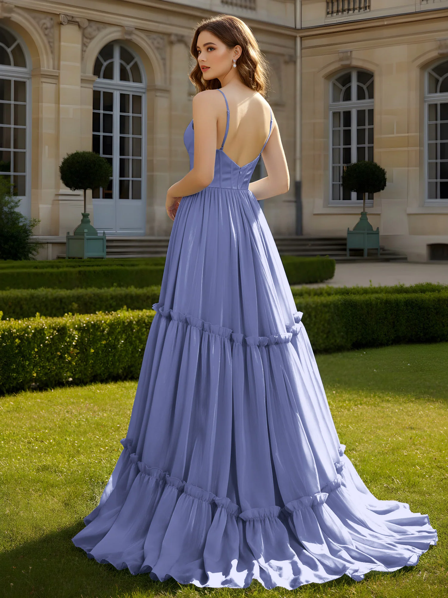 A-Line Spaghetti Straps V-neck Tiered Dress Periwinkle - Image 2
