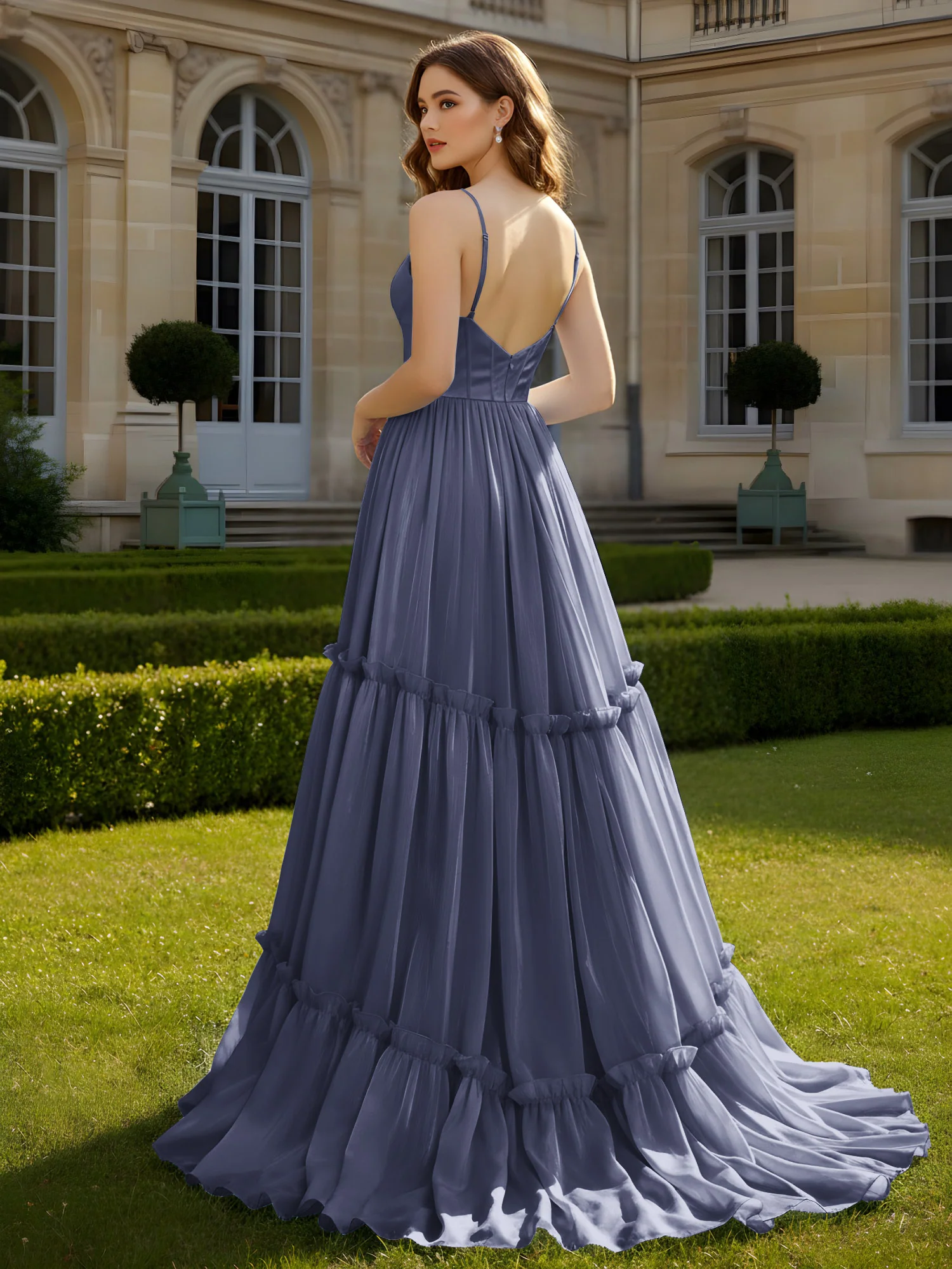 A-Line Spaghetti Straps V-neck Tiered Dress Stormy - Image 2