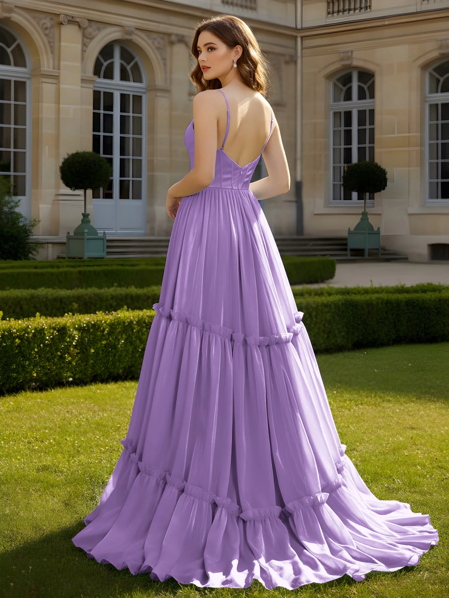 A-Line Spaghetti Straps V-neck Tiered Dress Tahiti - Image 2
