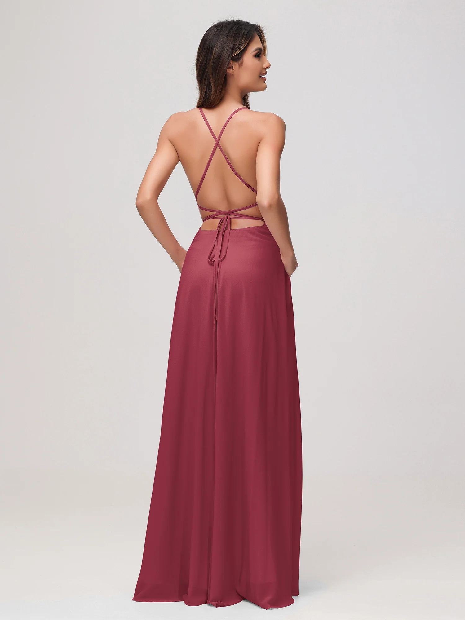 A-Line Square Chiffon Dress With Slit Cinnamon Rose - Image 2