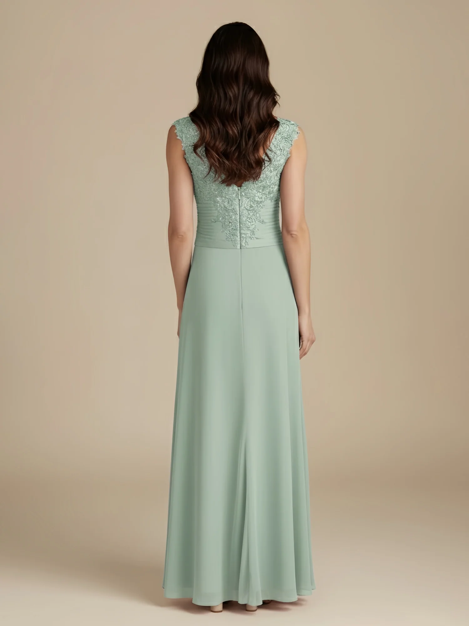A-Line Sweetheart Neck Pleated Lace Ruffles Dress Mint Green - Image 2