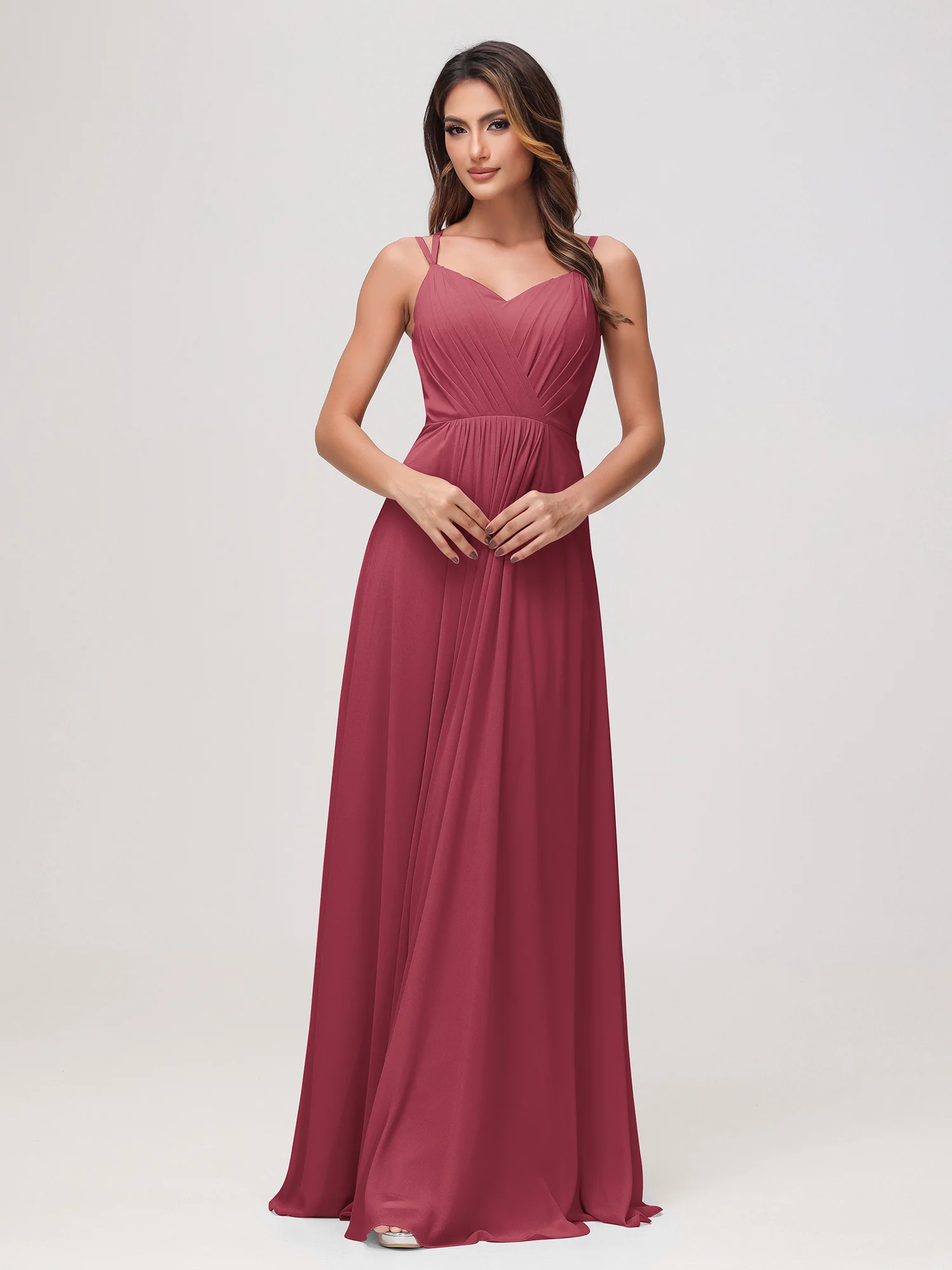 A-Line Sweetheart Ruched Chiffon Dress Cinnamon Rose